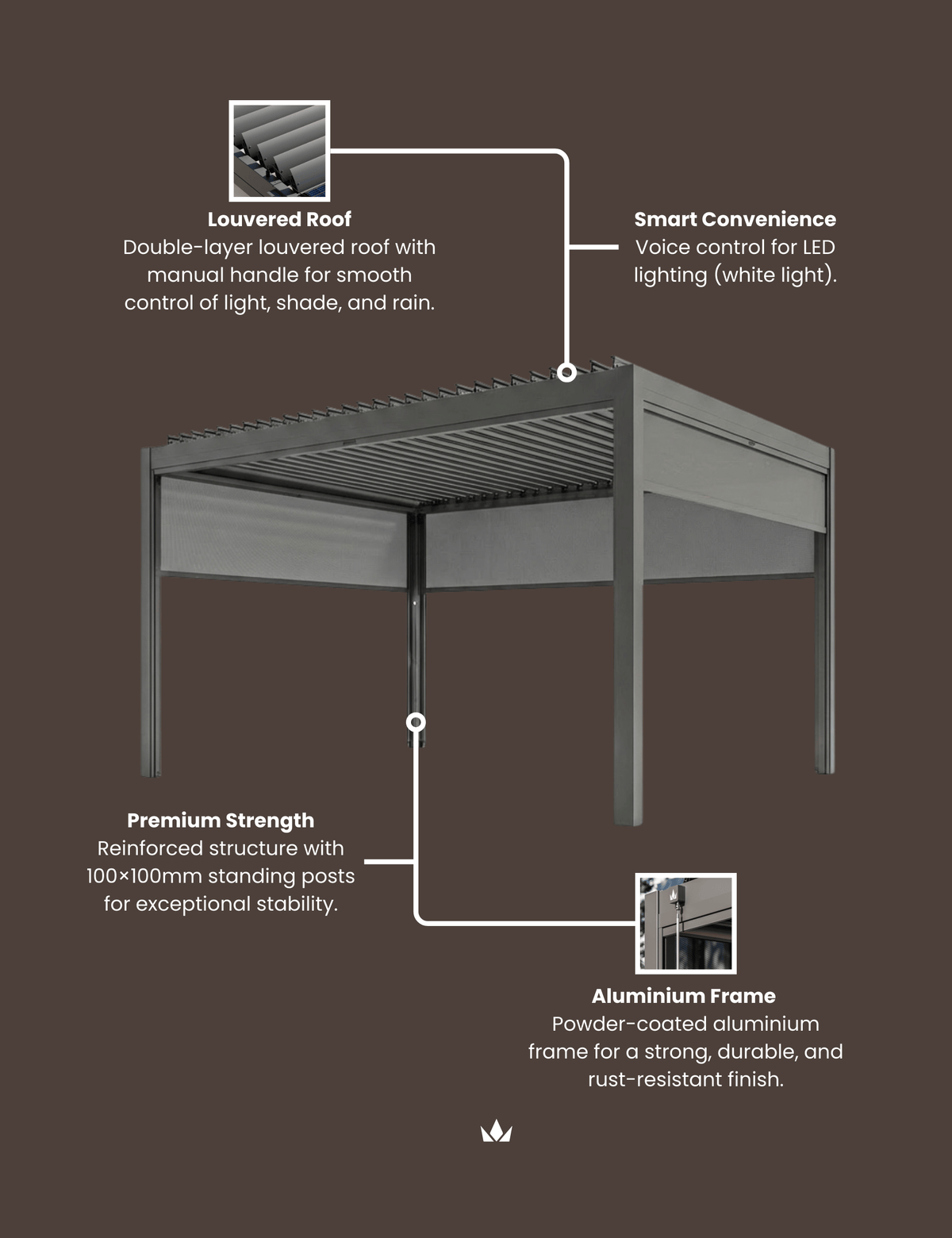 Royalcraft Outdoor Furniture Luxe 4x3m Pergola with Solar Lighting System and Voice Control House of Isabella UK