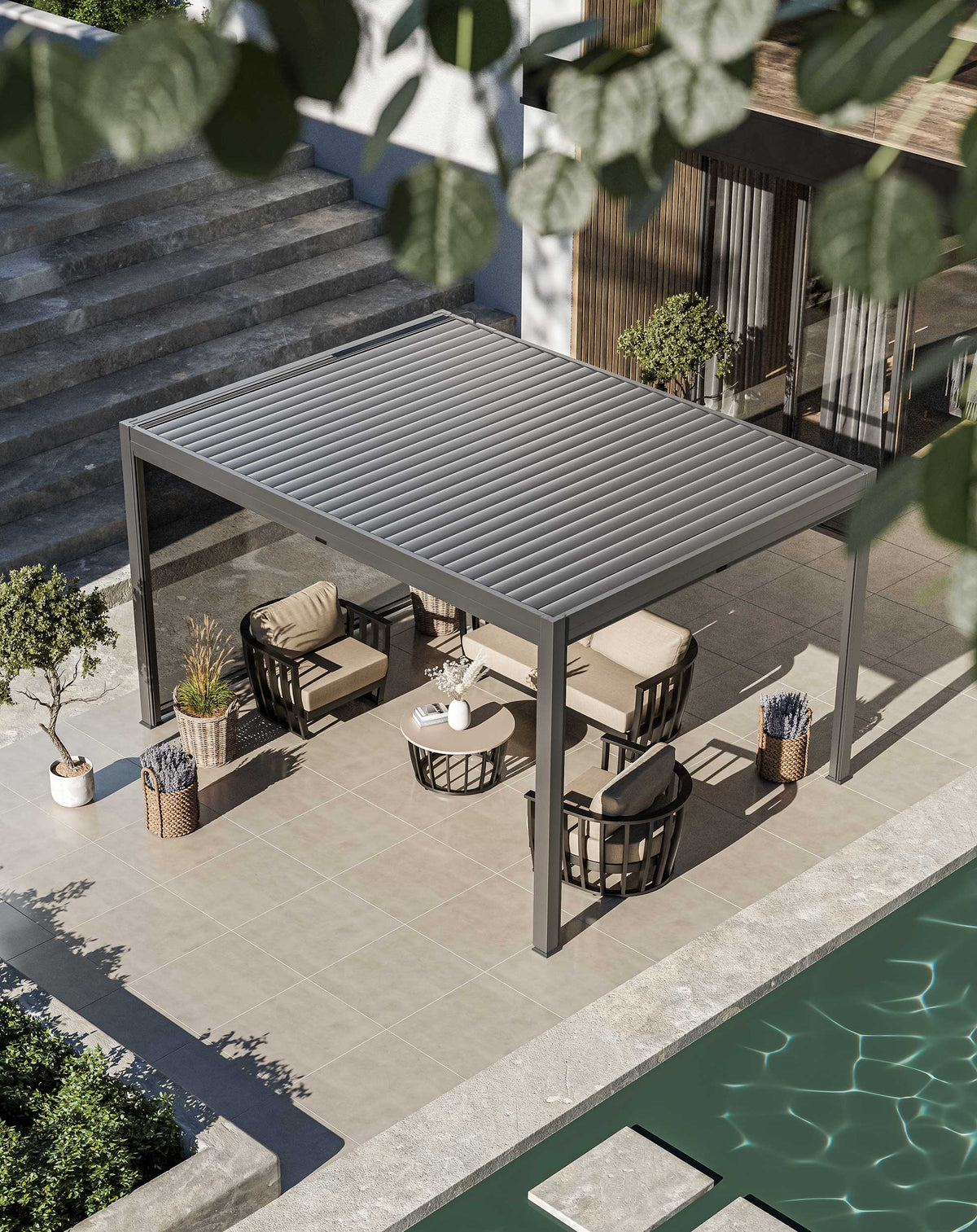 Royalcraft Outdoor Furniture Luxe 4x3m Pergola with Solar Lighting System and Voice Control House of Isabella UK