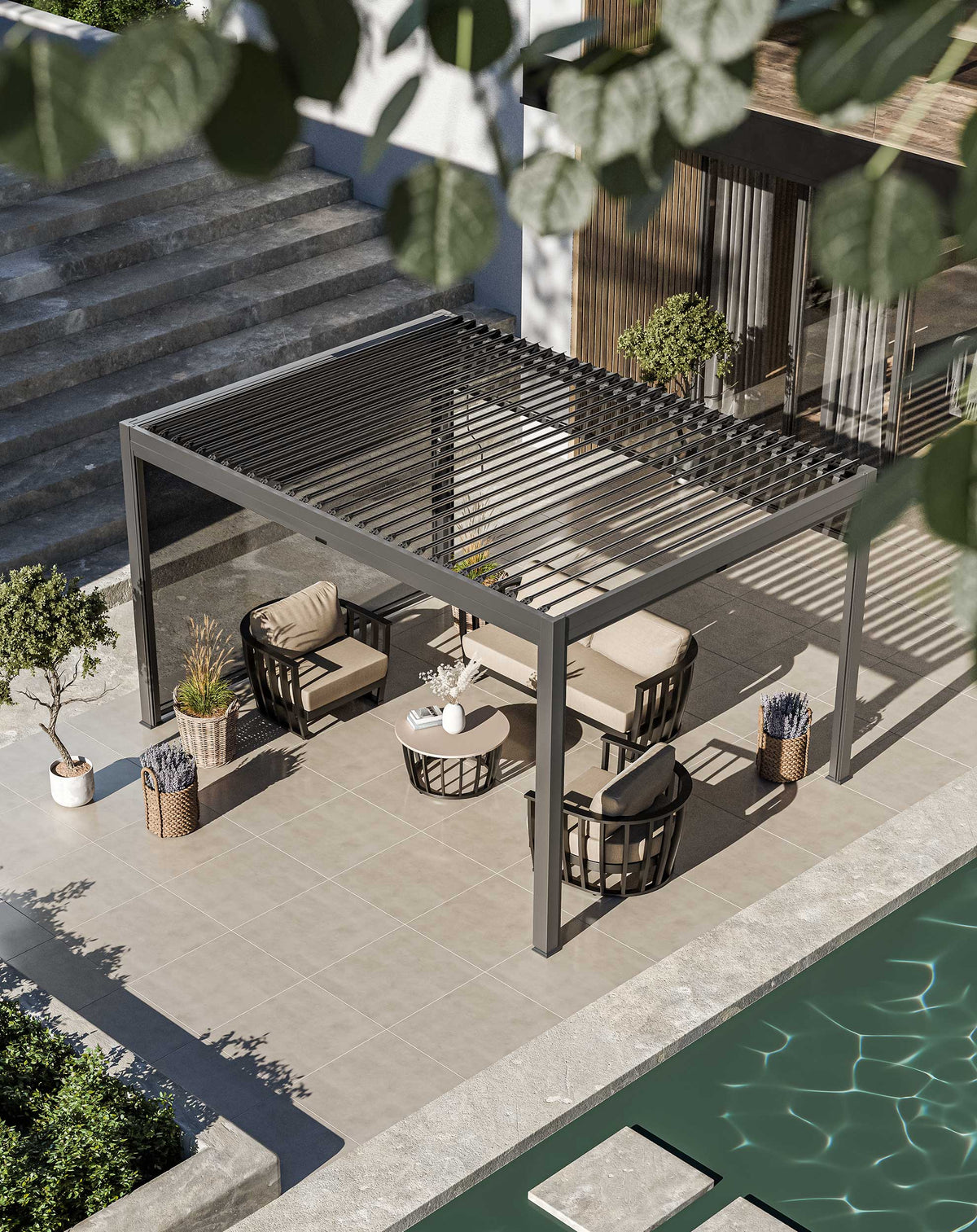 Royalcraft Outdoor Furniture Luxe 4x3m Pergola with Solar Lighting System and Voice Control House of Isabella UK