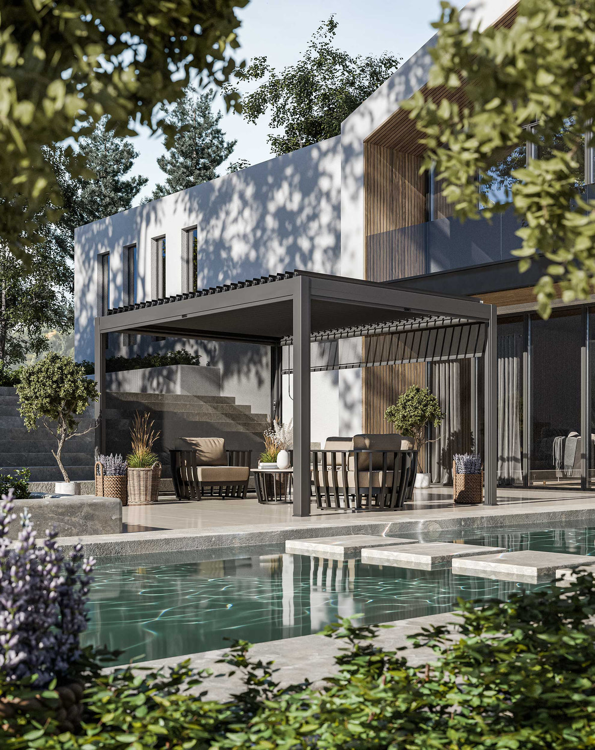 Royalcraft Outdoor Furniture Luxe 4x3m Pergola with Solar Lighting System and Voice Control House of Isabella UK