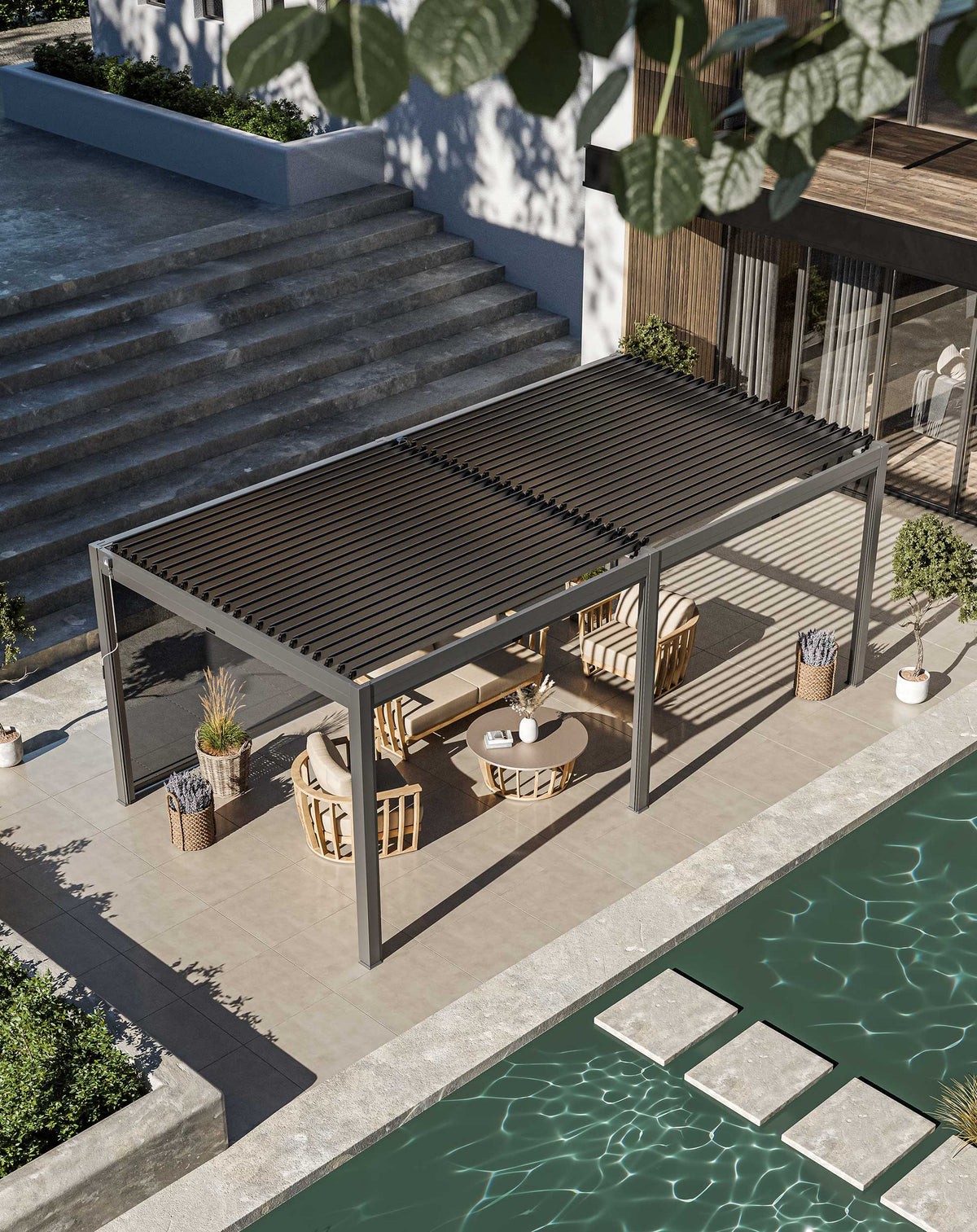 Royalcraft Outdoor Furniture Luxe 6x3m Pergola with Solar Lighting System and Voice Control House of Isabella UK