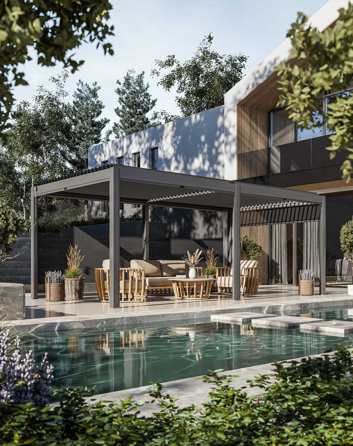 Royalcraft Outdoor Furniture Luxe 6x3m Pergola with Solar Lighting System and Voice Control House of Isabella UK