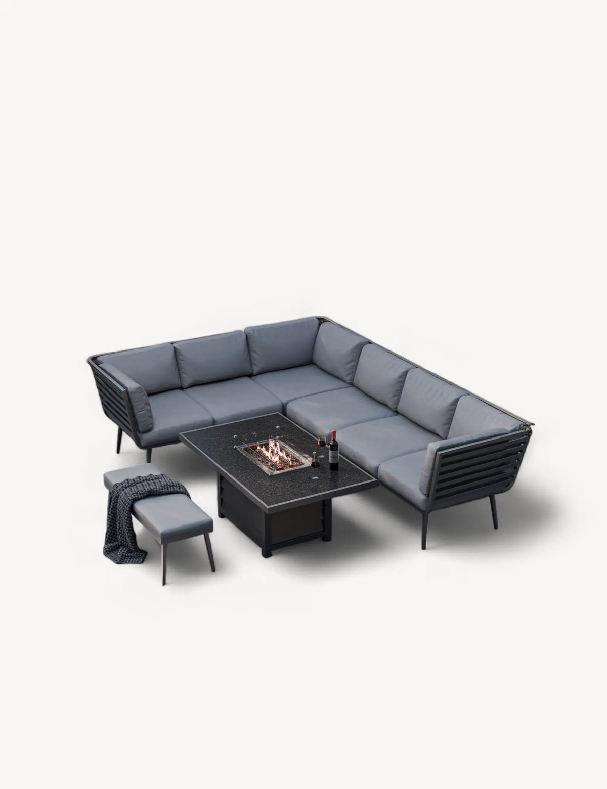 Royalcraft Outdoor Furniture Mayfair Corner Lounging Set with Fire Pit Table and 1 Bench House of Isabella UK