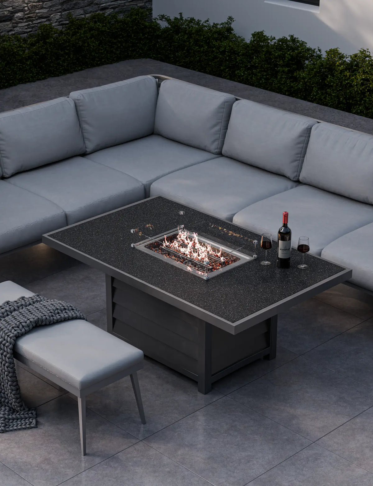 Royalcraft Outdoor Furniture Mayfair Corner Lounging Set with Fire Pit Table and 1 Bench House of Isabella UK