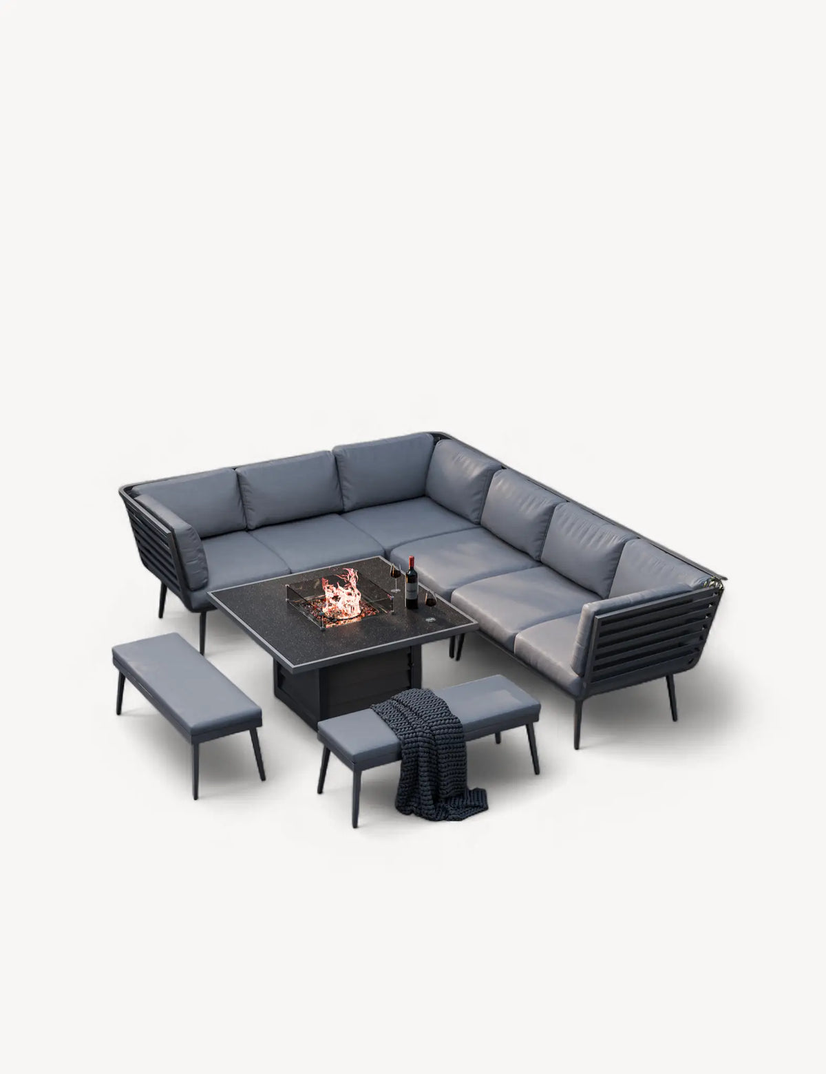 Royalcraft Outdoor Furniture Mayfair Corner Lounging Set with Fire Pit Table and 2 Benches House of Isabella UK