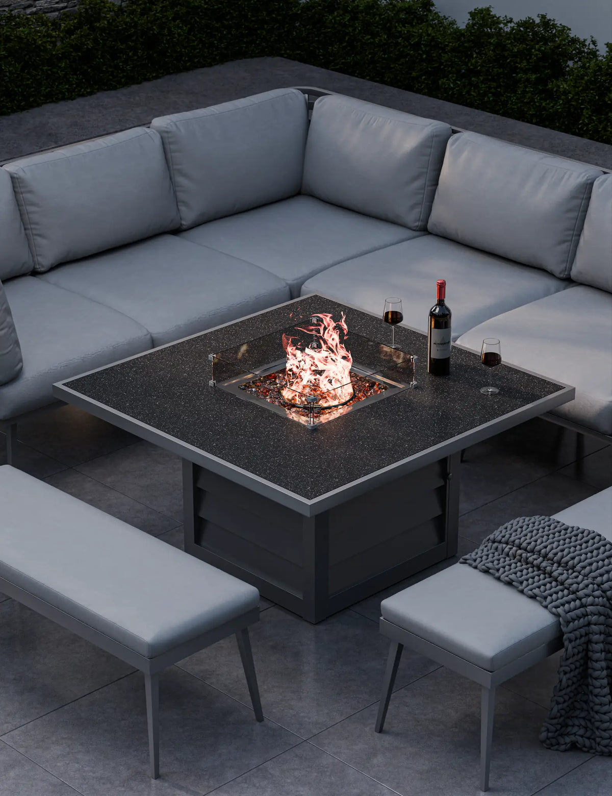 Royalcraft Outdoor Furniture Mayfair Corner Lounging Set with Fire Pit Table and 2 Benches House of Isabella UK