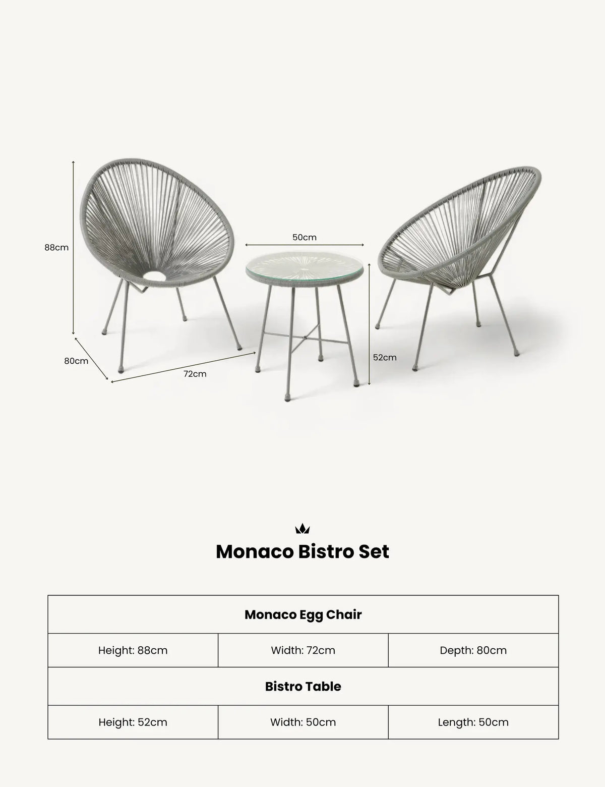 Royalcraft Outdoor Furniture Monaco 2 Seater Egg Chair Bistro Set - Grey House of Isabella UK