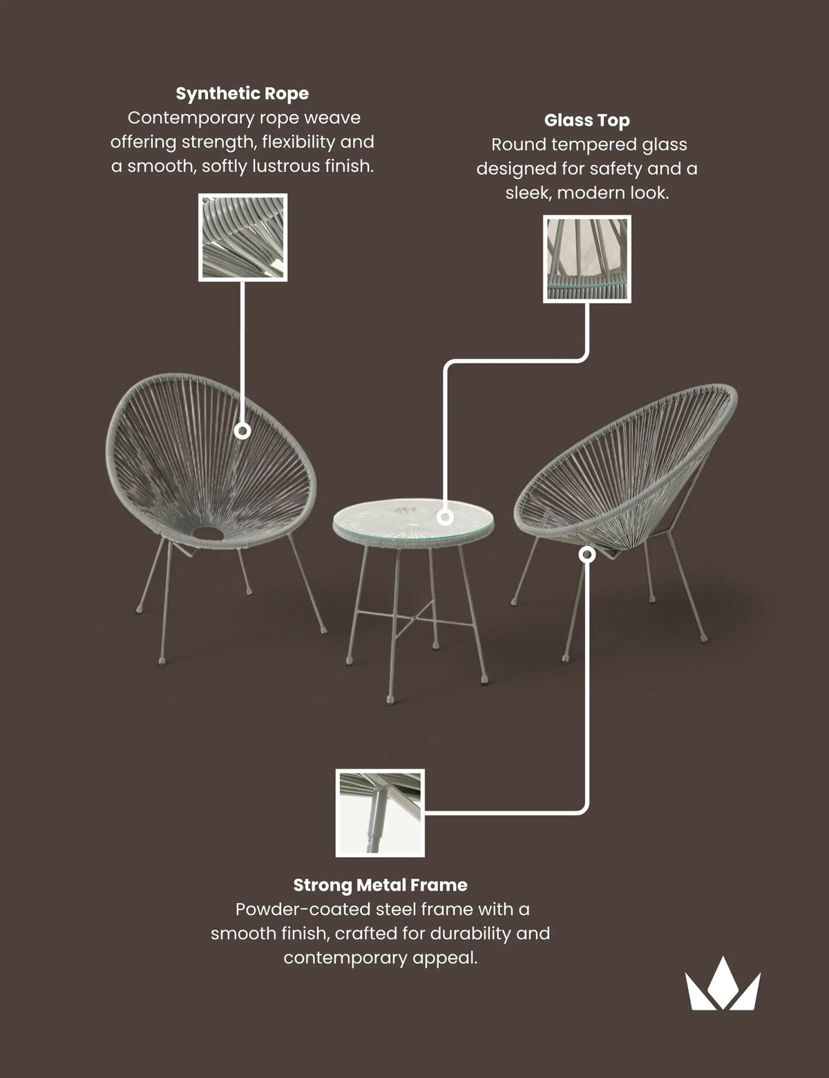 Royalcraft Outdoor Furniture Monaco 2 Seater Egg Chair Bistro Set - Grey House of Isabella UK