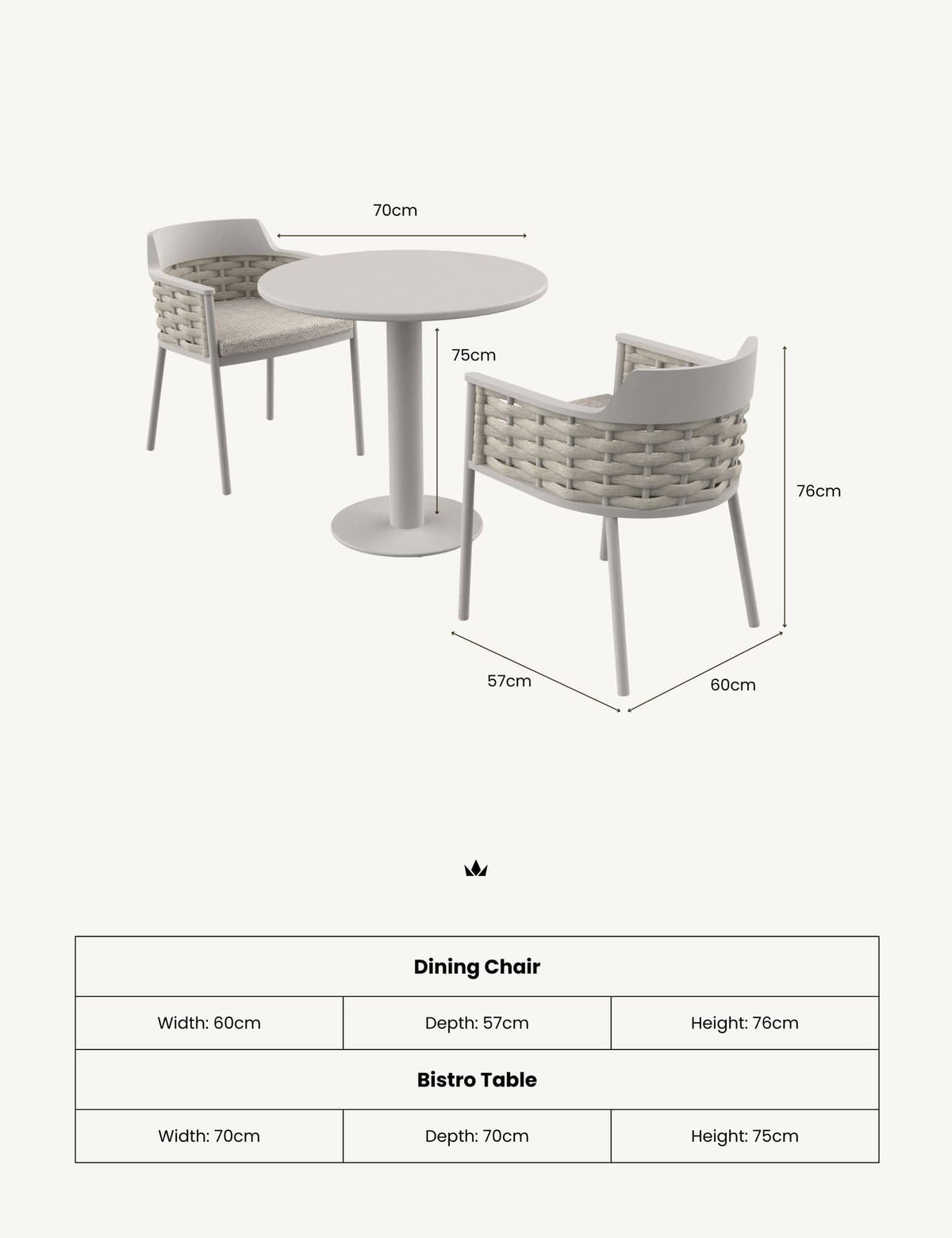 Royalcraft Outdoor Furniture OLMA 2-Seater Bistro Set House of Isabella UK