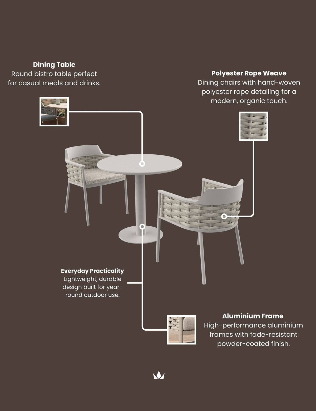Royalcraft Outdoor Furniture OLMA 2-Seater Bistro Set House of Isabella UK