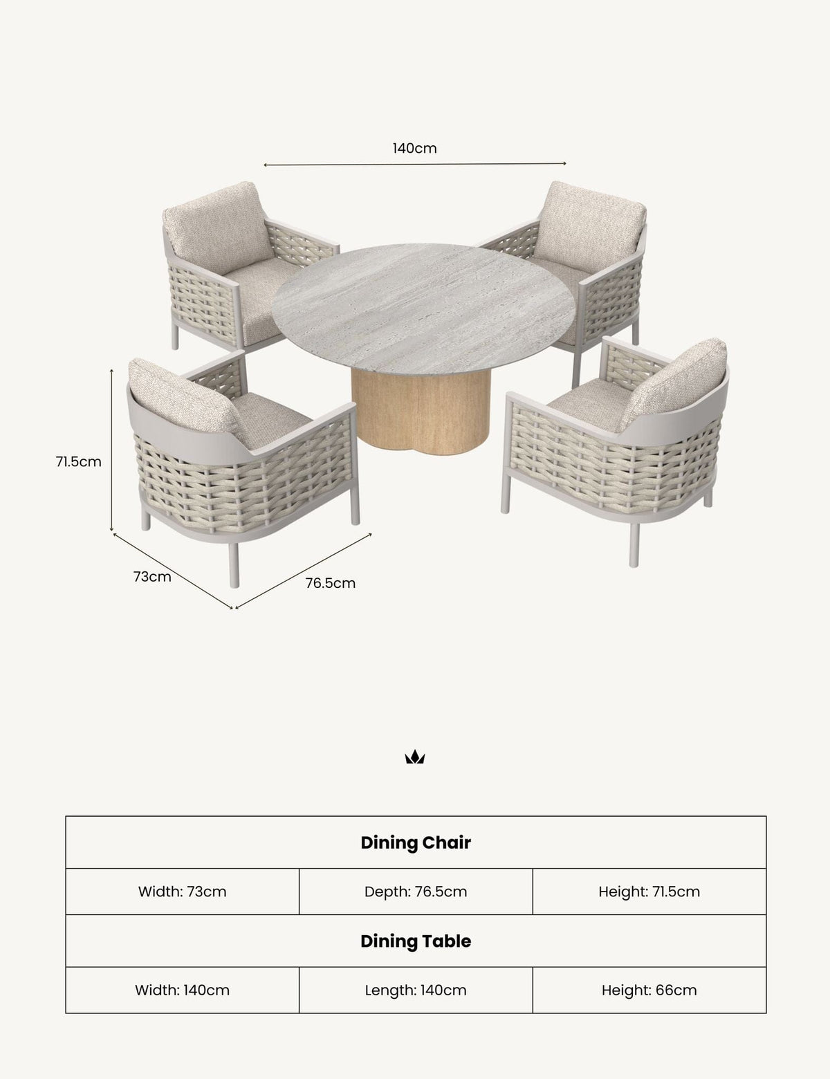 Royalcraft Outdoor Furniture OLMA 4-Seater Dining Table & Armchairs House of Isabella UK