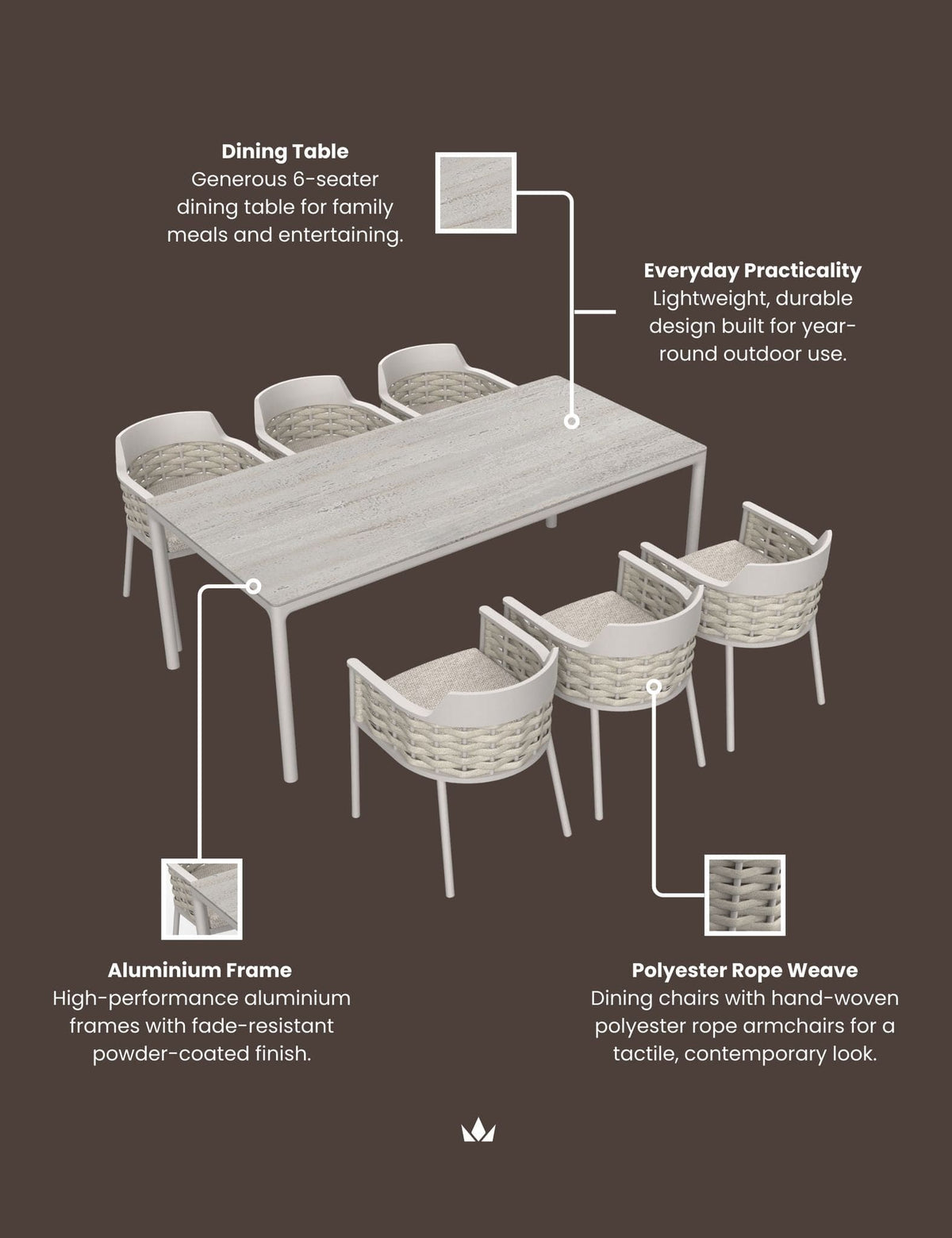 Royalcraft Outdoor Furniture OLMA 6-Seater Dining Table & Chairs House of Isabella UK