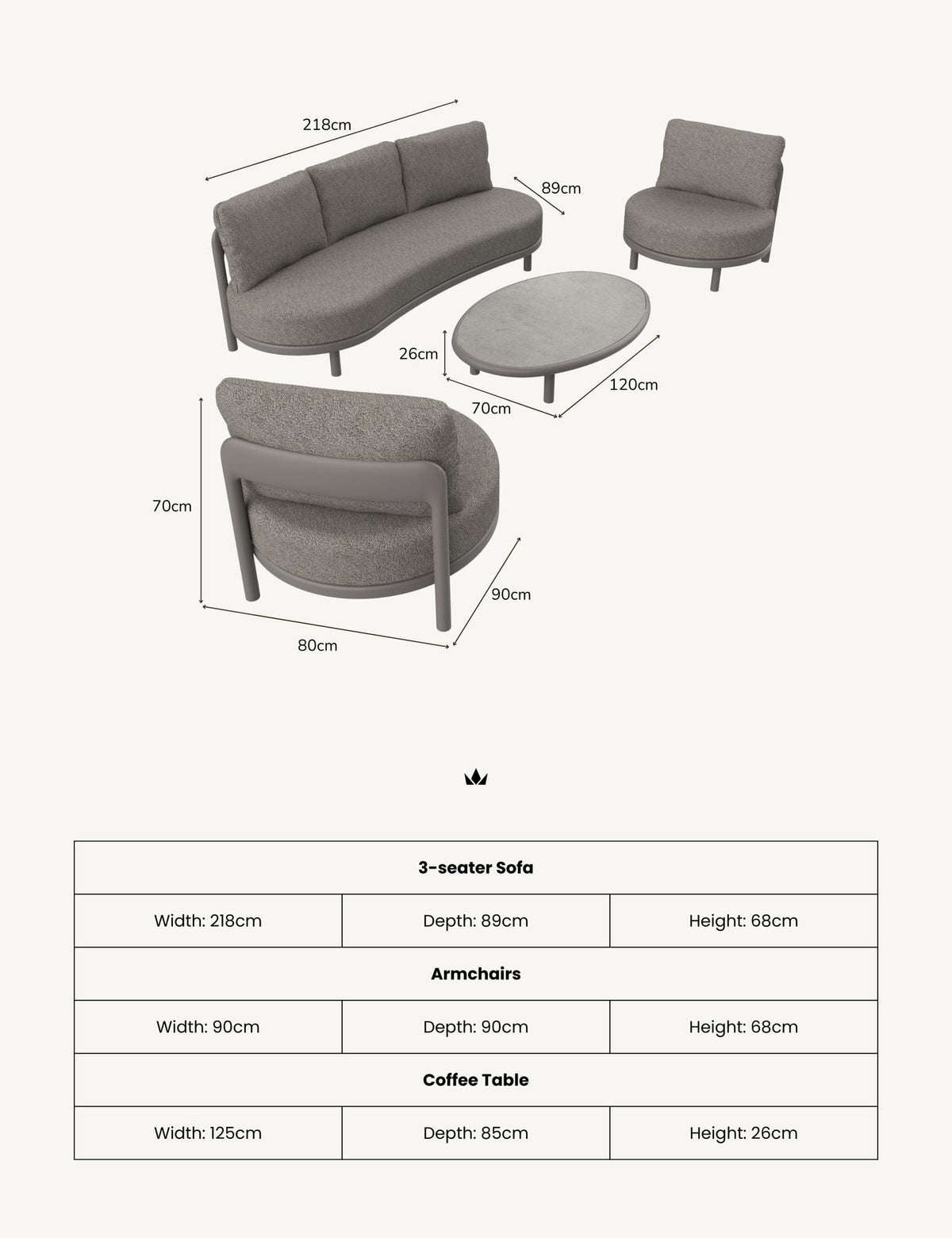 Royalcraft Outdoor Furniture OSLO 5 Seater Lounging Set with Coffee Table House of Isabella UK
