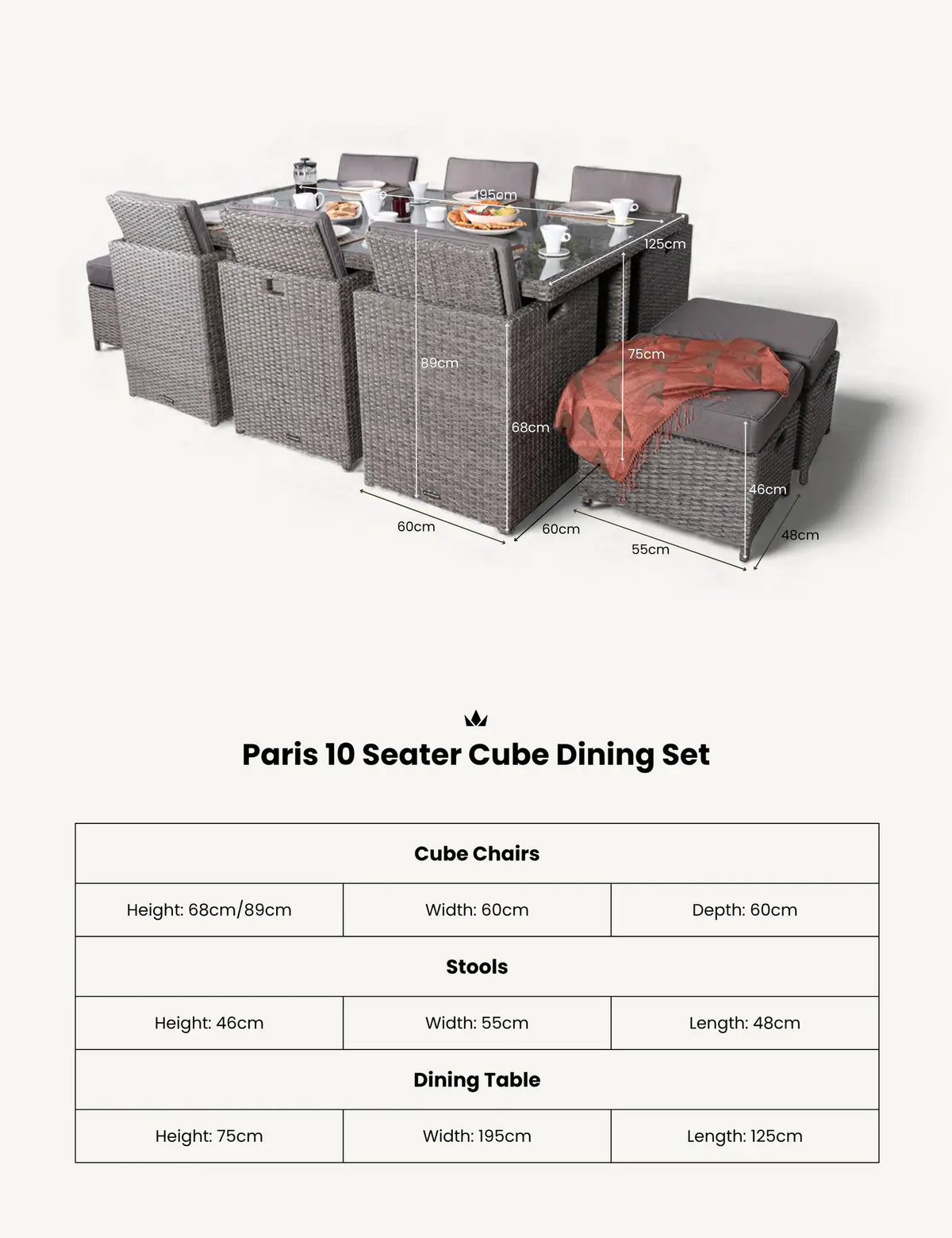Royalcraft Outdoor Furniture Paris 10 Seater Cube Dining Set House of Isabella UK