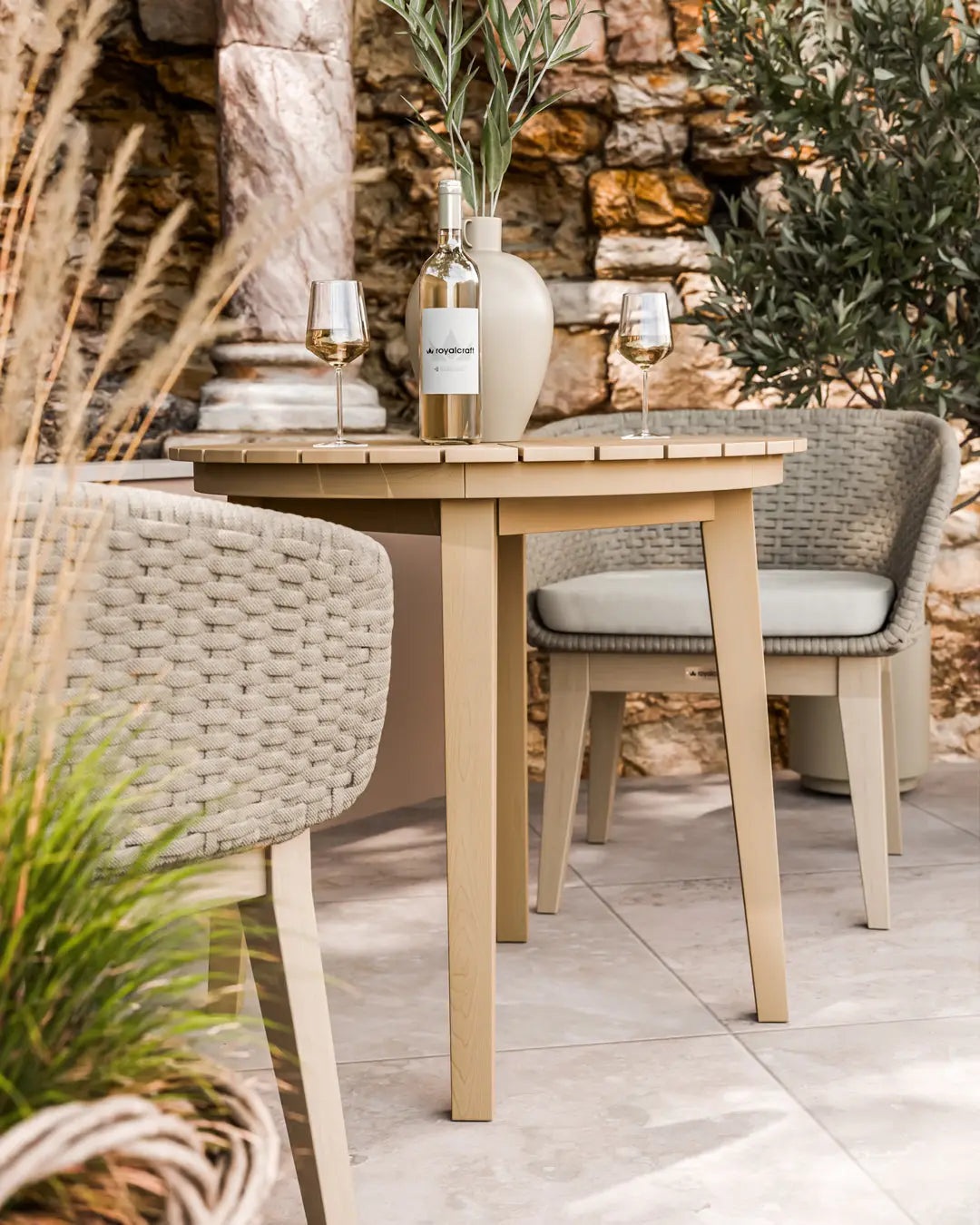 Royalcraft Outdoor Furniture Roma 2 Seater Round Sunray Bistro Set with Eden Dawn Chair House of Isabella UK