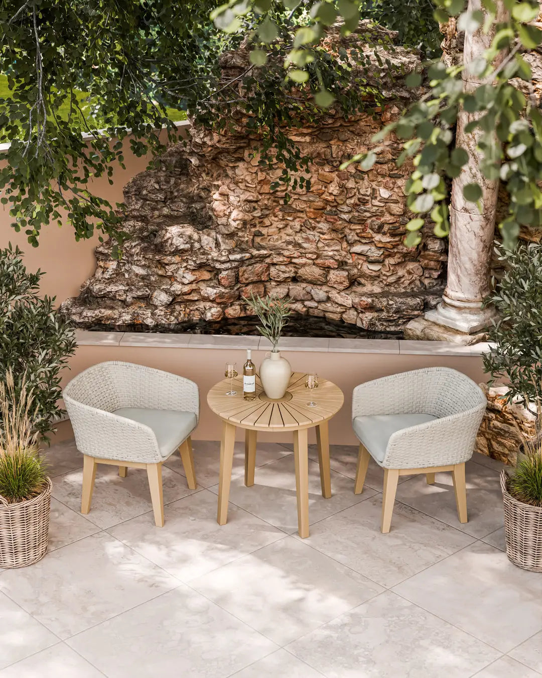 Royalcraft Outdoor Furniture Roma 2 Seater Round Sunray Bistro Set with Eden Dusk Chair House of Isabella UK