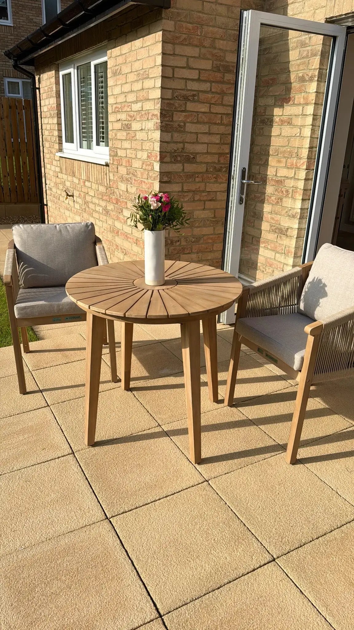 Royalcraft Outdoor Furniture Roma 2 Seater Round Sunray Bistro Set with Roma Dining Chairs House of Isabella UK