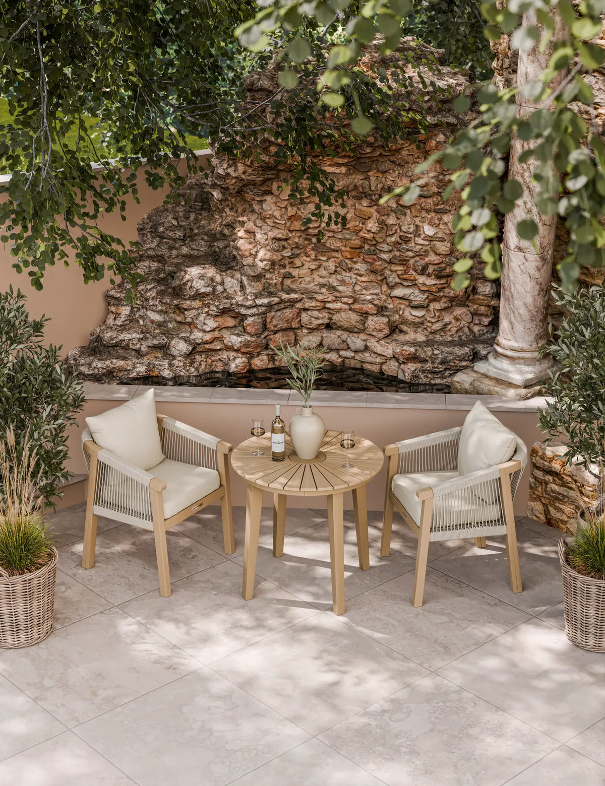 Royalcraft Outdoor Furniture Roma 2 Seater Round Sunray Bistro Set with Roma Dining Chairs House of Isabella UK