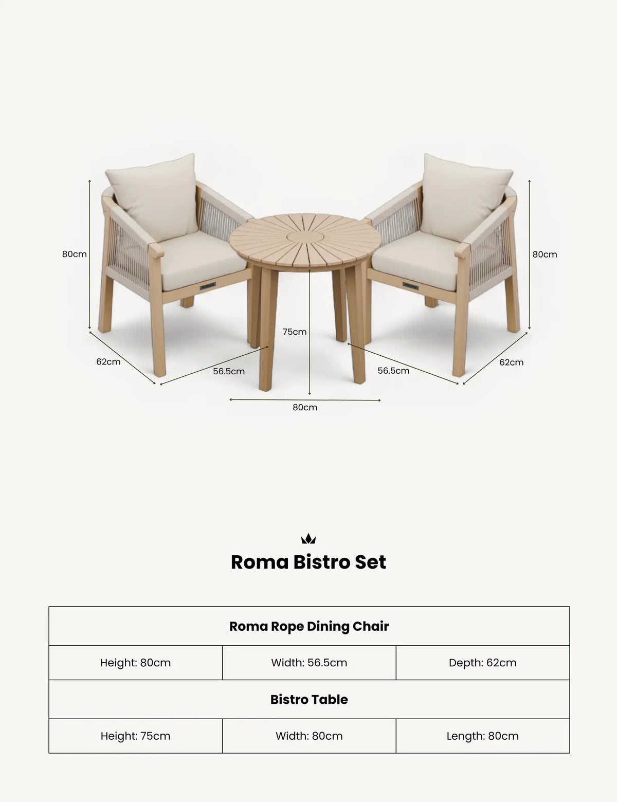 Royalcraft Outdoor Furniture Roma 2 Seater Round Sunray Bistro Set with Roma Dining Chairs House of Isabella UK