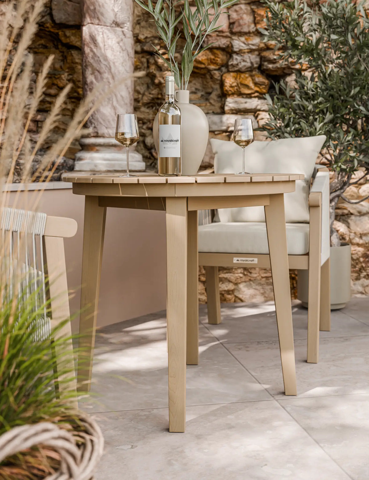 Royalcraft Outdoor Furniture Roma 2 Seater Round Sunray Bistro Set with Roma Dining Chairs House of Isabella UK