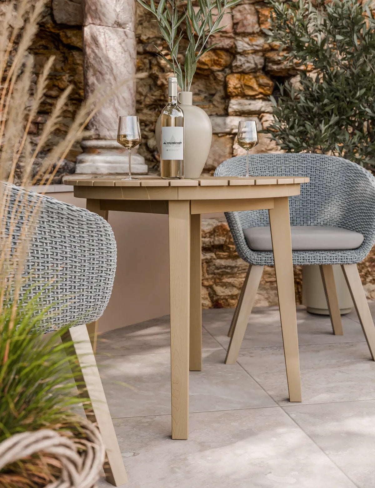 Royalcraft Outdoor Furniture Roma 2 Seater Round Sunray Bistro Set with Sol Dining Chairs House of Isabella UK