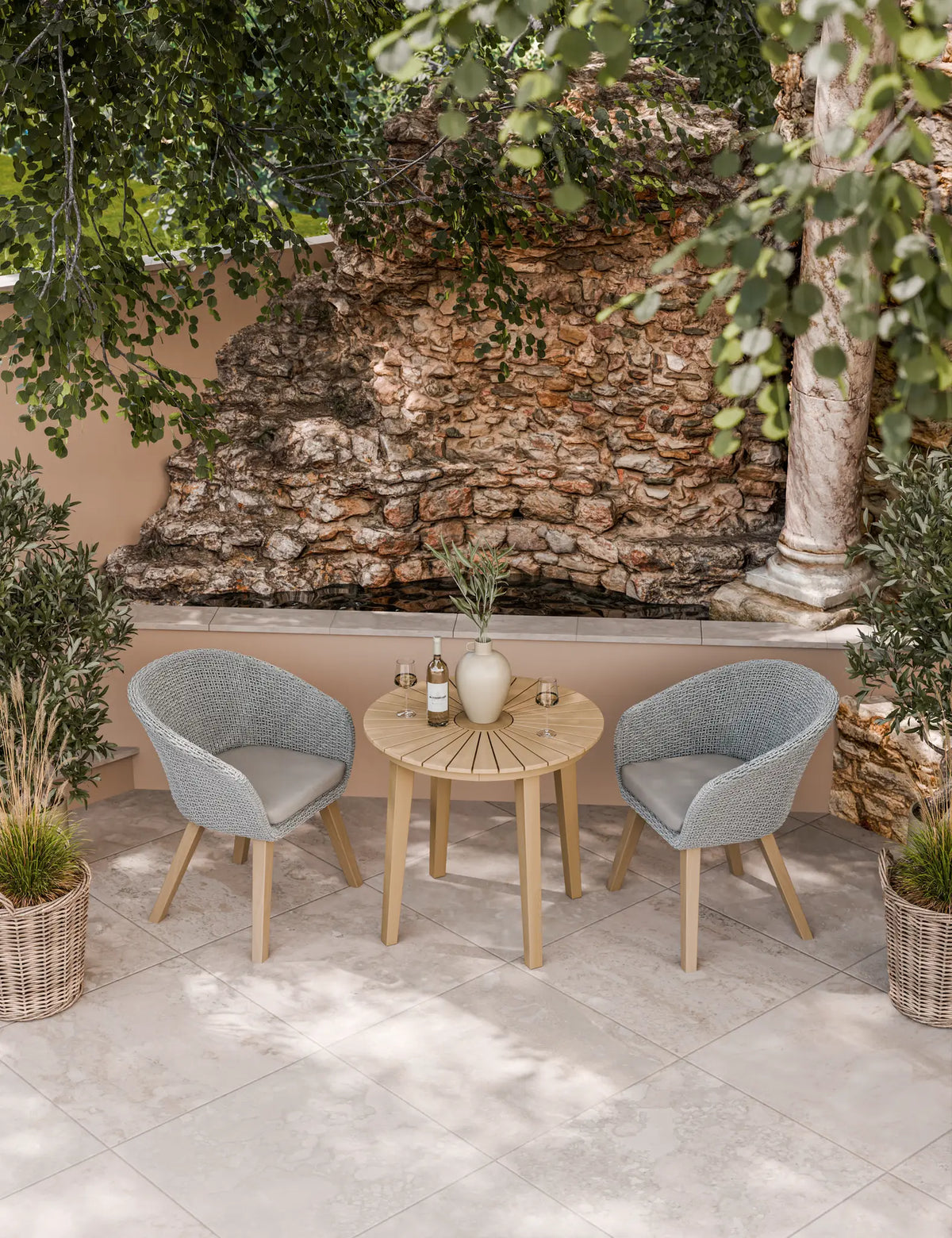 Royalcraft Outdoor Furniture Roma 2 Seater Round Sunray Bistro Set with Sol Dining Chairs House of Isabella UK