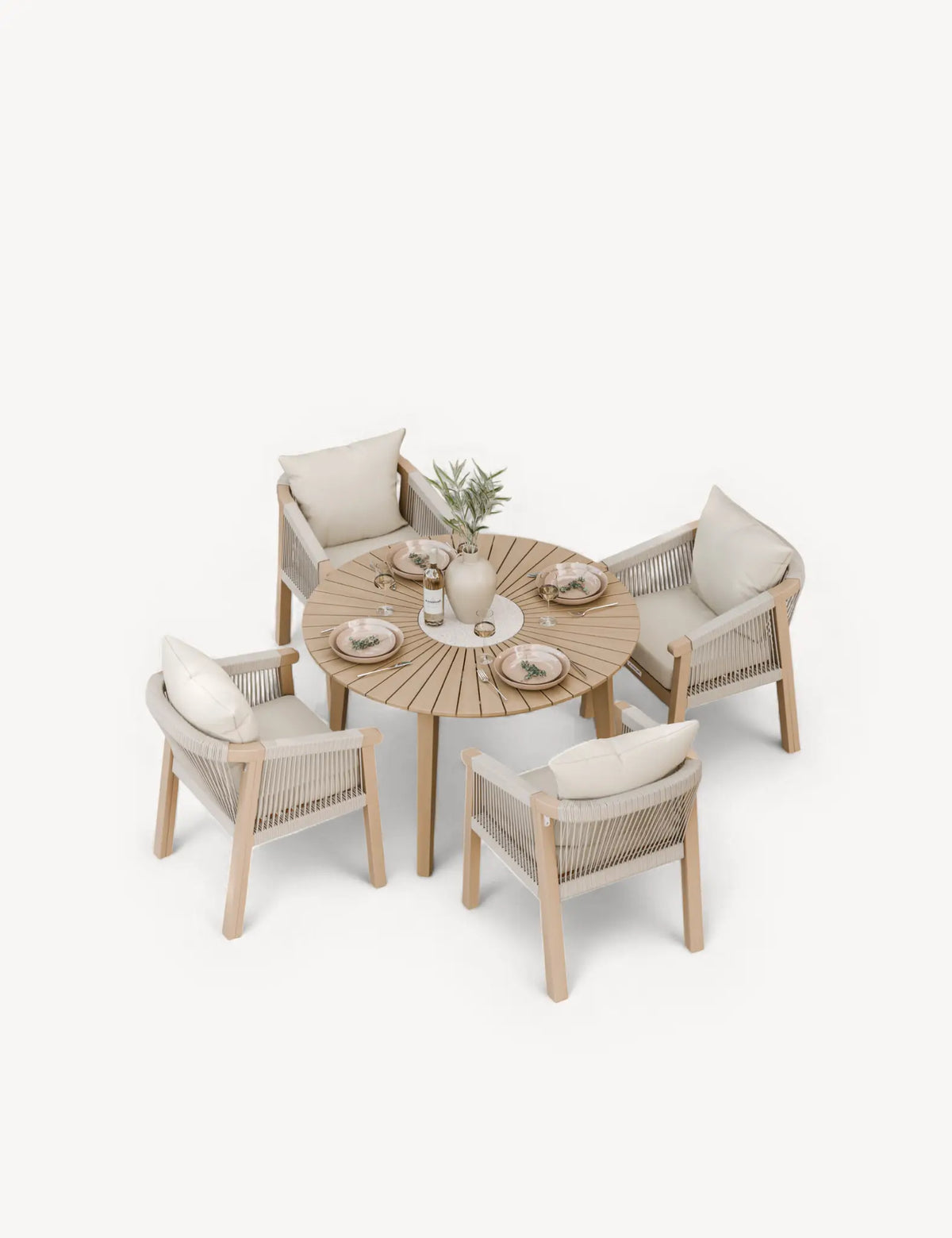Royalcraft Outdoor Furniture Roma 4 Seater Round Sunray with Terrazzo Insert Dining Set with Roma Dining Chairs House of Isabella UK