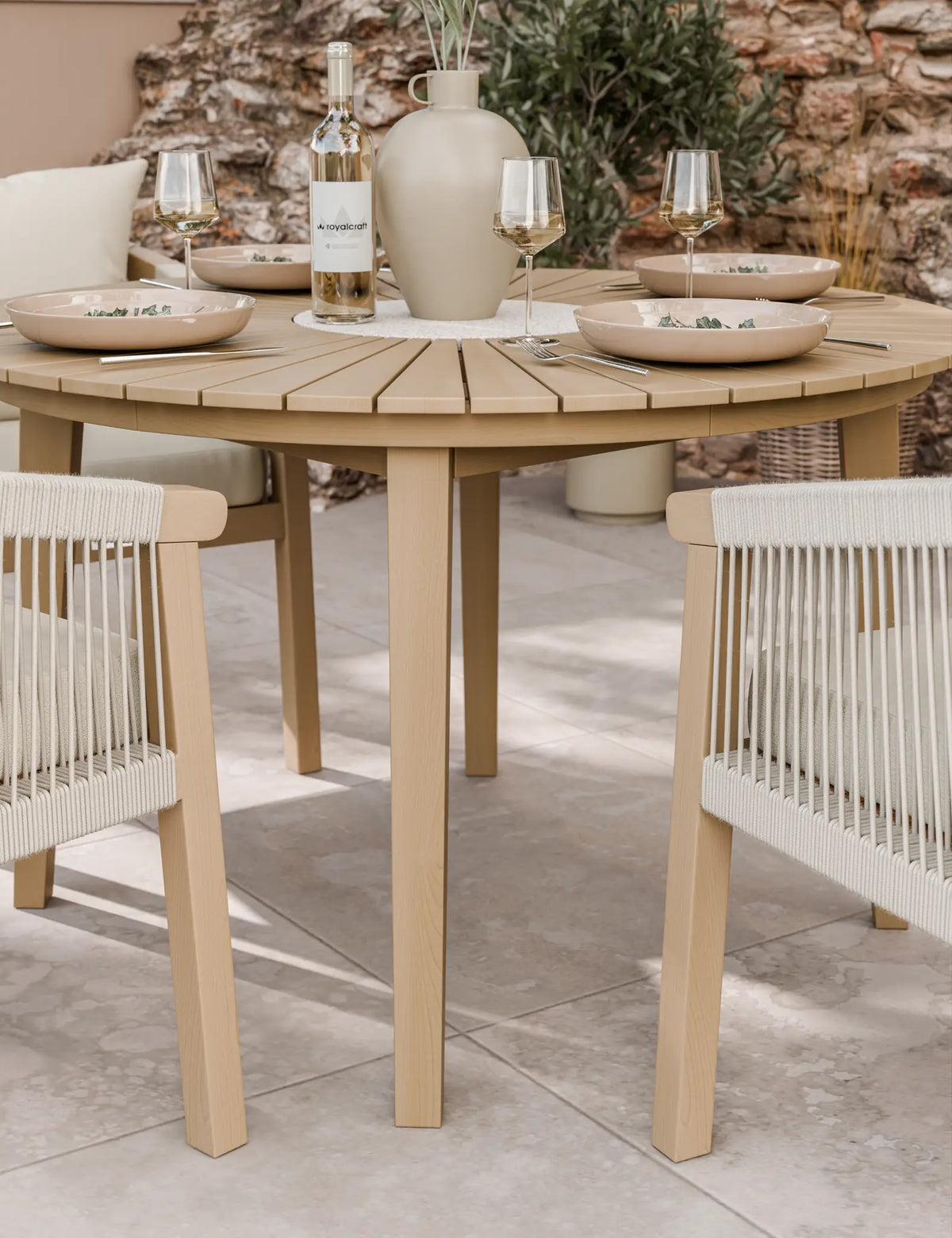 Royalcraft Outdoor Furniture Roma 4 Seater Round Sunray with Terrazzo Insert Dining Set with Roma Dining Chairs House of Isabella UK
