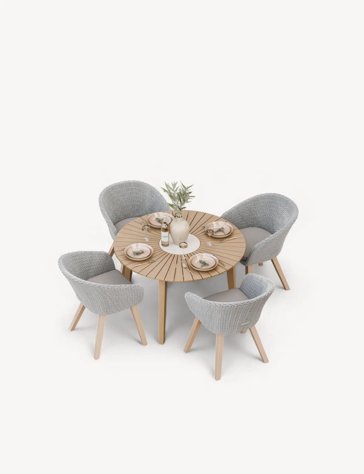 Royalcraft Outdoor Furniture Roma 4 Seater Round Sunray with Terrazzo Insert Dining Set with Sol Dining Chairs House of Isabella UK