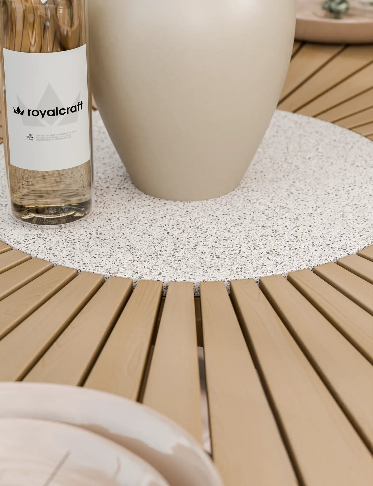 Royalcraft Outdoor Furniture Roma 4 Seater Round Sunray with Terrazzo Insert Dining Set with Sol Dining Chairs House of Isabella UK