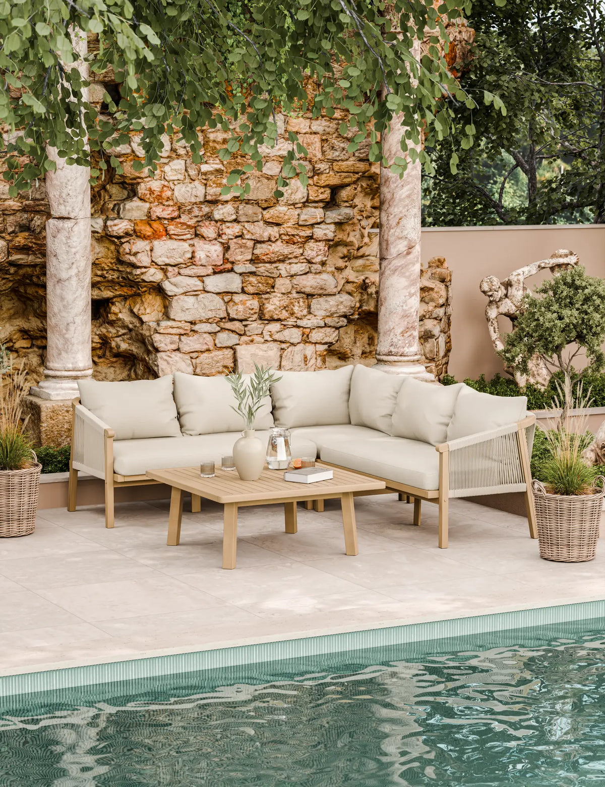 Royalcraft Outdoor Furniture Roma 5 Seater Corner Lounge Set with 90cm Square Coffee Table House of Isabella UK