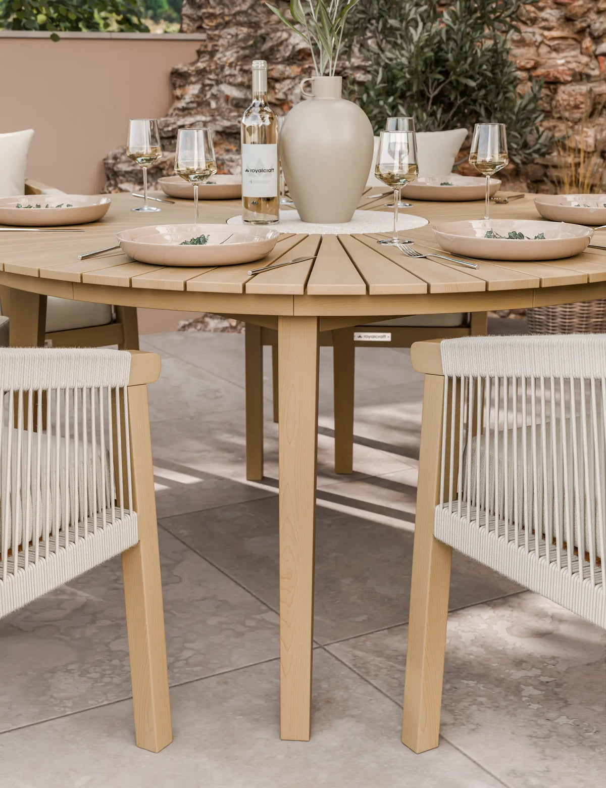 Royalcraft Outdoor Furniture Roma 6 Seater Round Sunray with Terrazzo Insert Dining Set with Roma Dining Chairs House of Isabella UK