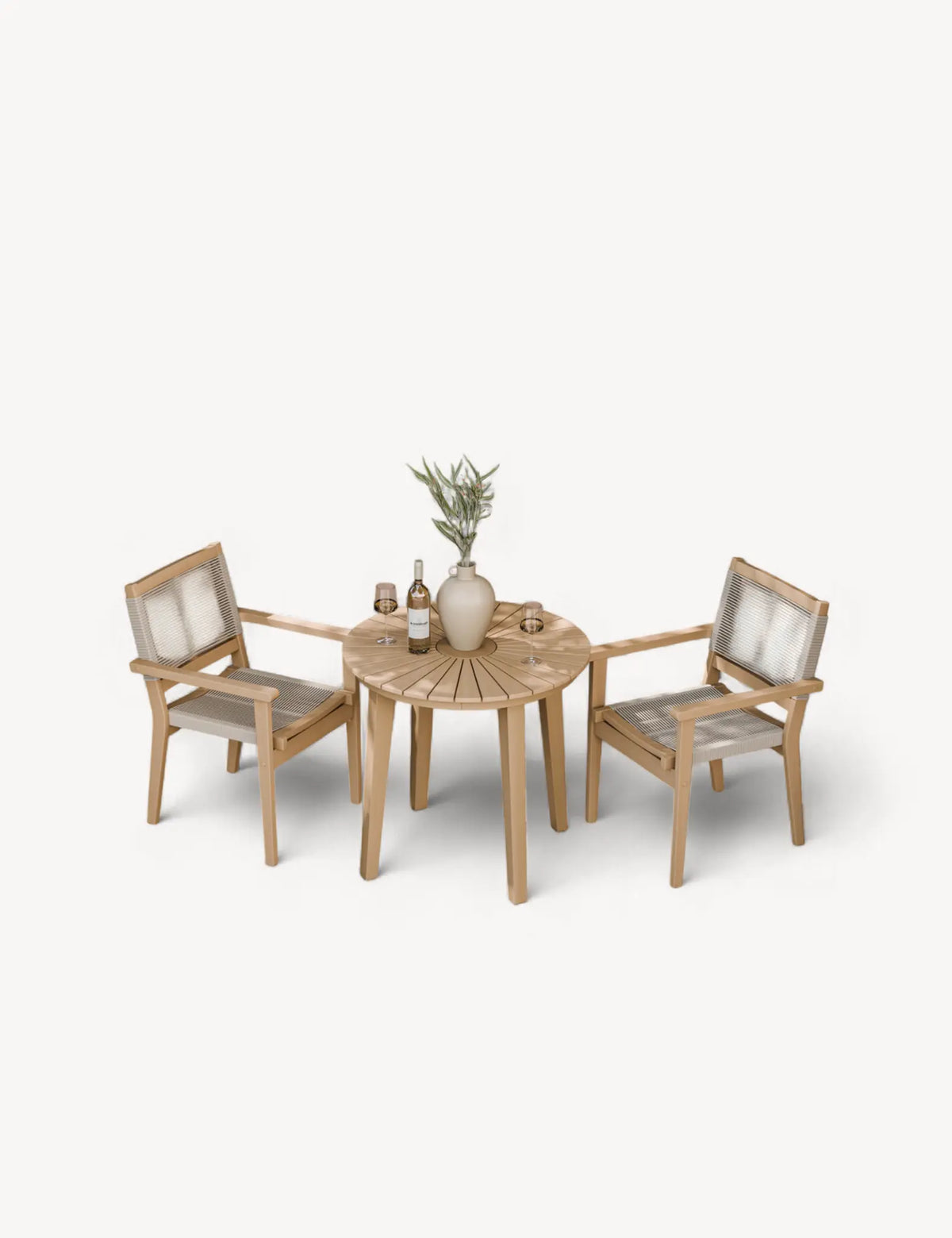 Royalcraft Outdoor Furniture Roma 80cm Round Sunray Bistro Set with Roma Rope Stacking Chairs House of Isabella UK