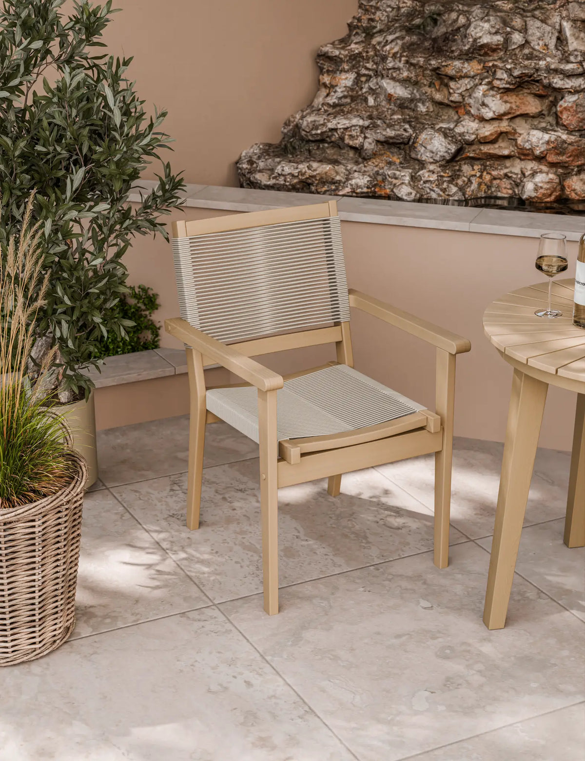 Royalcraft Outdoor Furniture Roma 80cm Round Sunray Bistro Set with Roma Rope Stacking Chairs House of Isabella UK