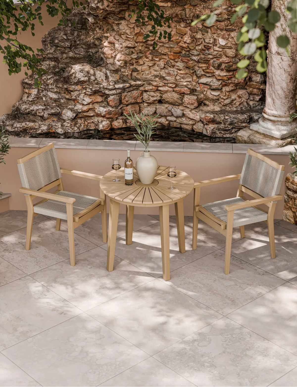 Royalcraft Outdoor Furniture Roma 80cm Round Sunray Bistro Set with Roma Rope Stacking Chairs House of Isabella UK