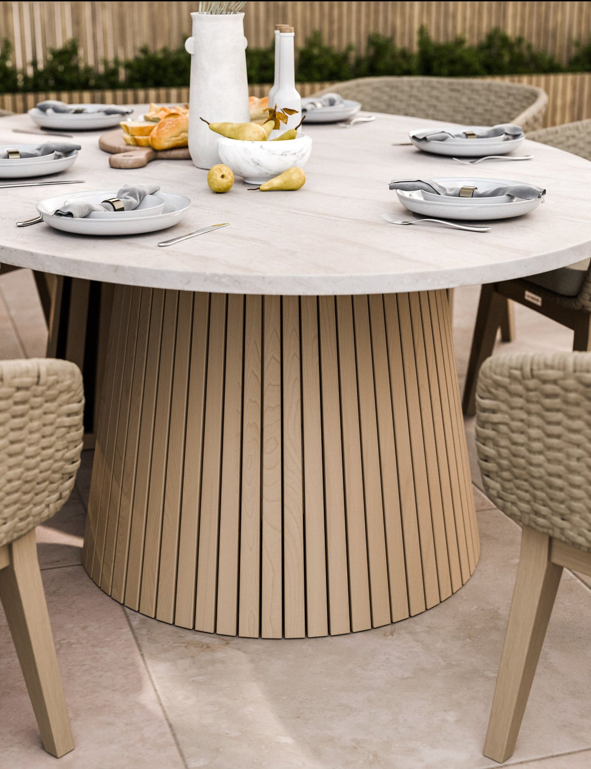 Royalcraft Outdoor Furniture Saturn 6 Seater Ellipse D Conical Dining Set with Eden Dawn Dining Chairs House of Isabella UK
