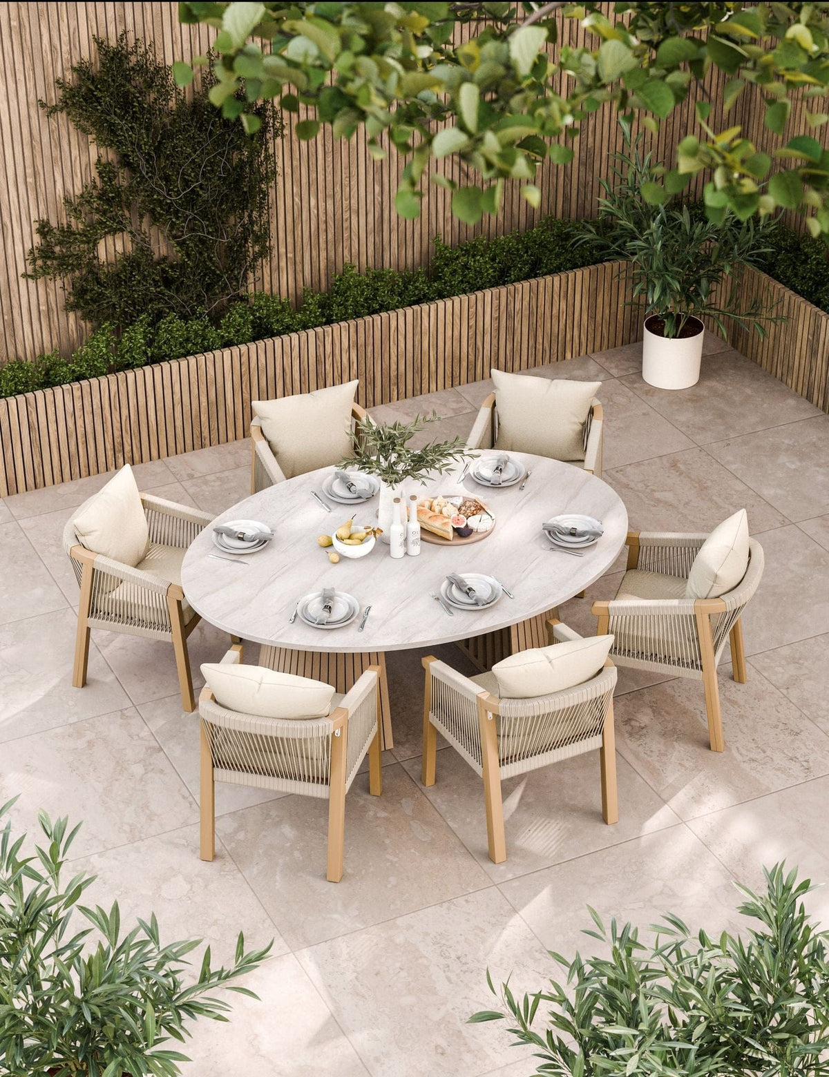 Royalcraft Outdoor Furniture Saturn 6 Seater Ellipse D Conical Dining Set with Roma Dining Chairs House of Isabella UK
