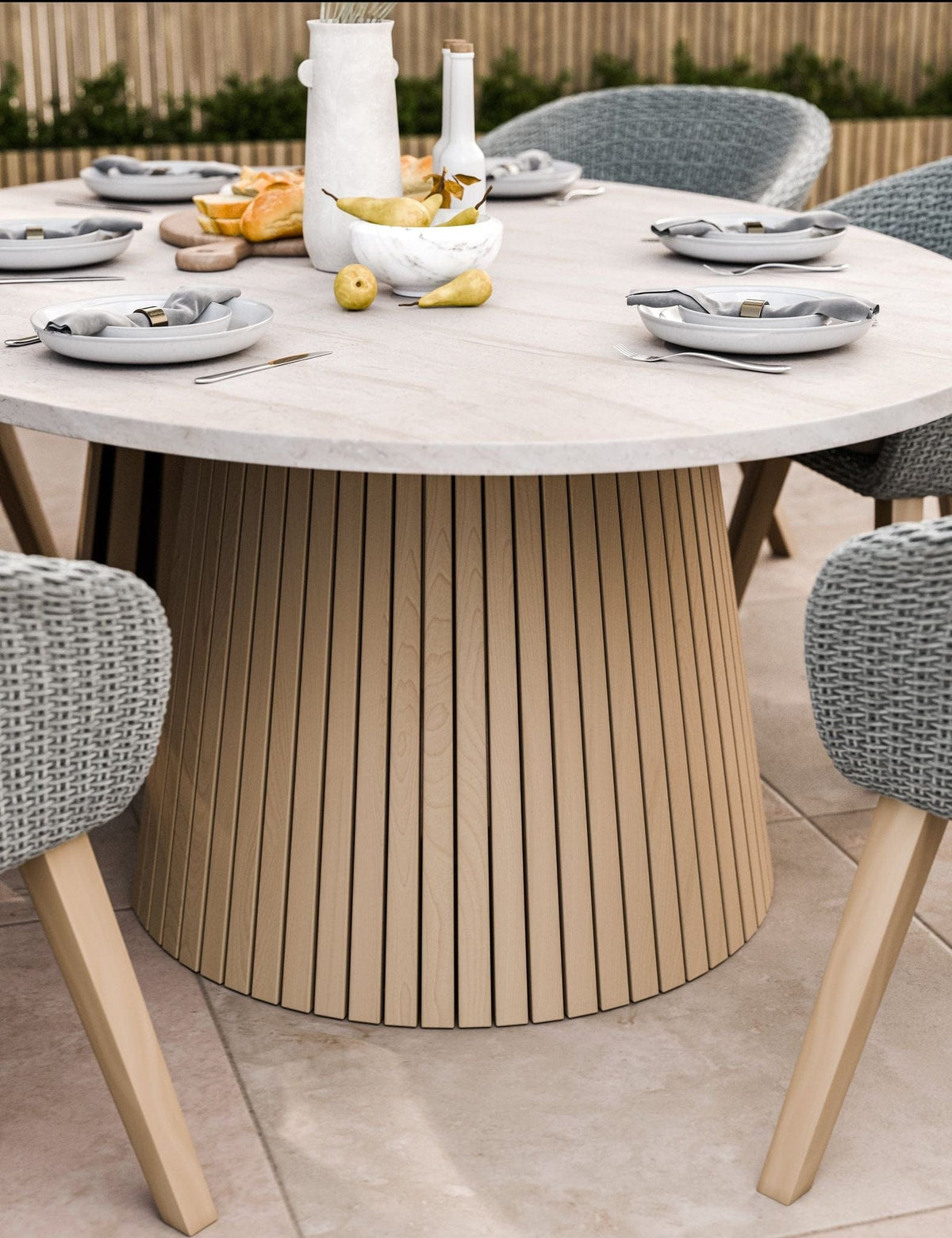 Royalcraft Outdoor Furniture Saturn 6 Seater Ellipse D Conical Dining Set with Sol Dining Chairs House of Isabella UK