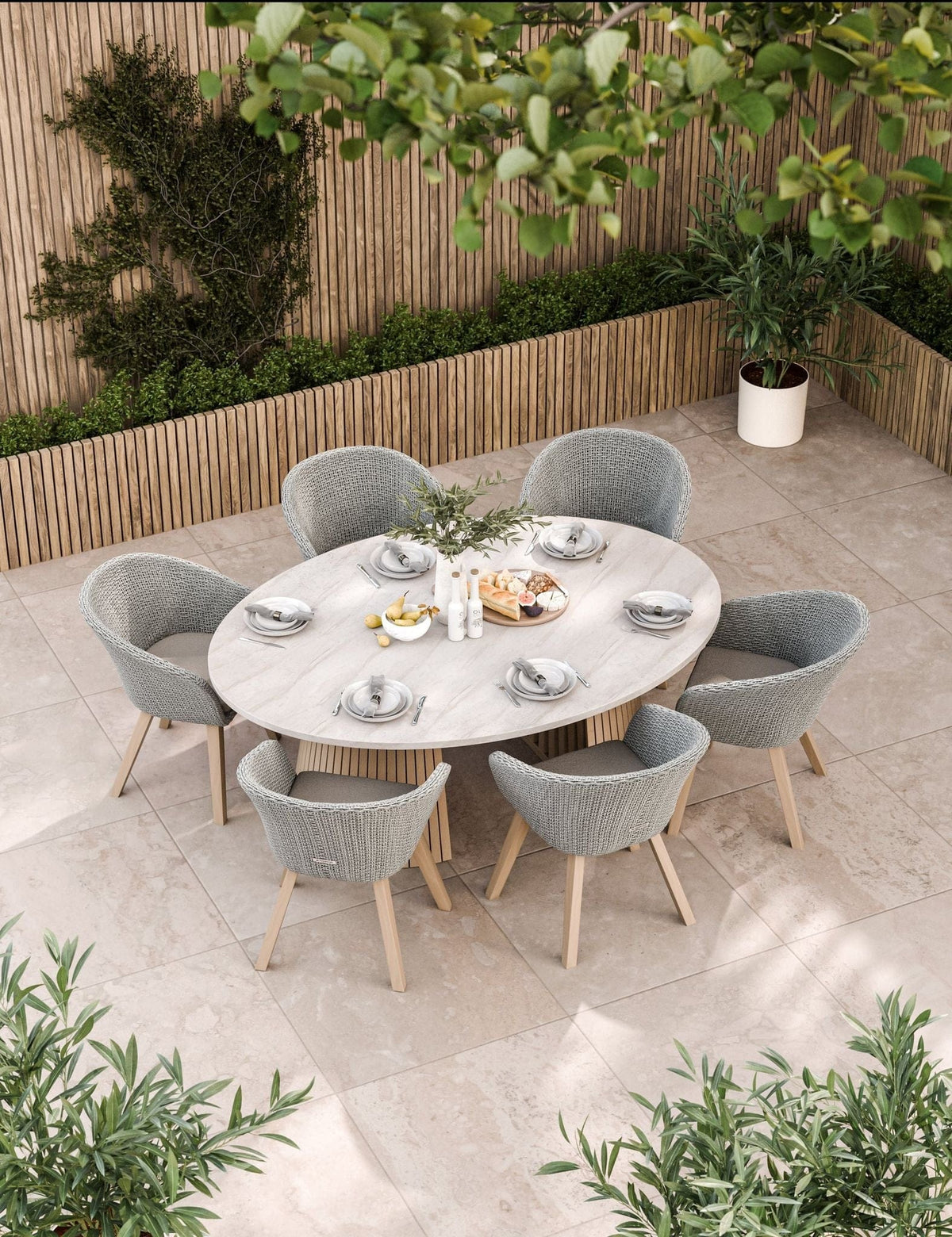 Royalcraft Outdoor Furniture Saturn 6 Seater Ellipse D Conical Dining Set with Sol Dining Chairs House of Isabella UK