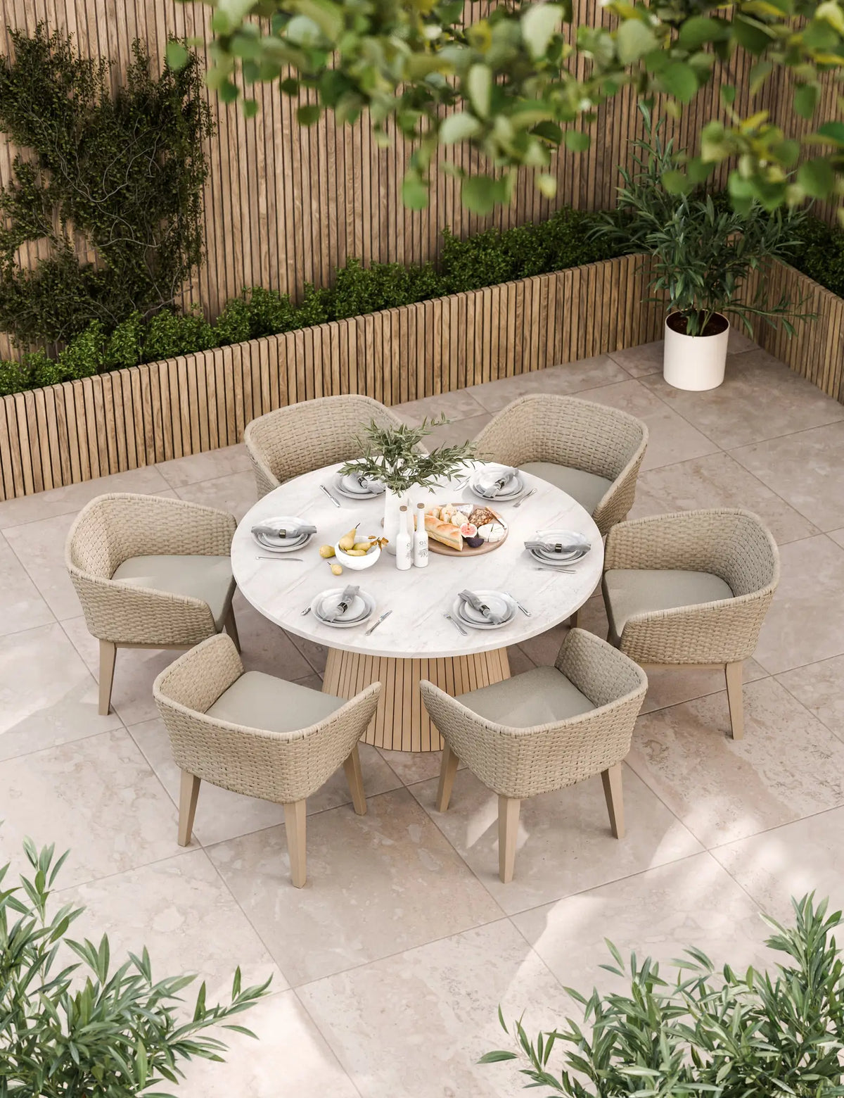 Royalcraft Outdoor Furniture Saturn 6 Seater Round Conical Dining Set with Eden Dawn Dining Chairs House of Isabella UK
