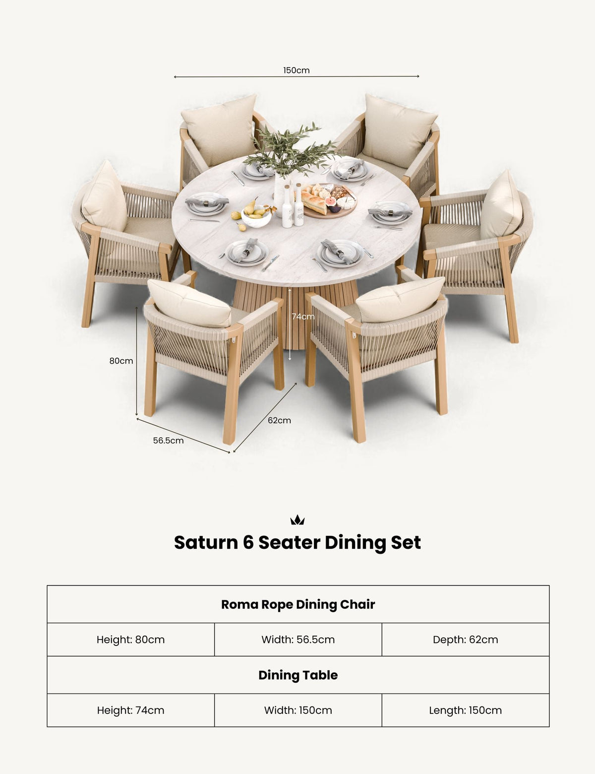 Royalcraft Outdoor Furniture Saturn 6 Seater Round Conical Dining Set with Roma Dining Chairs House of Isabella UK