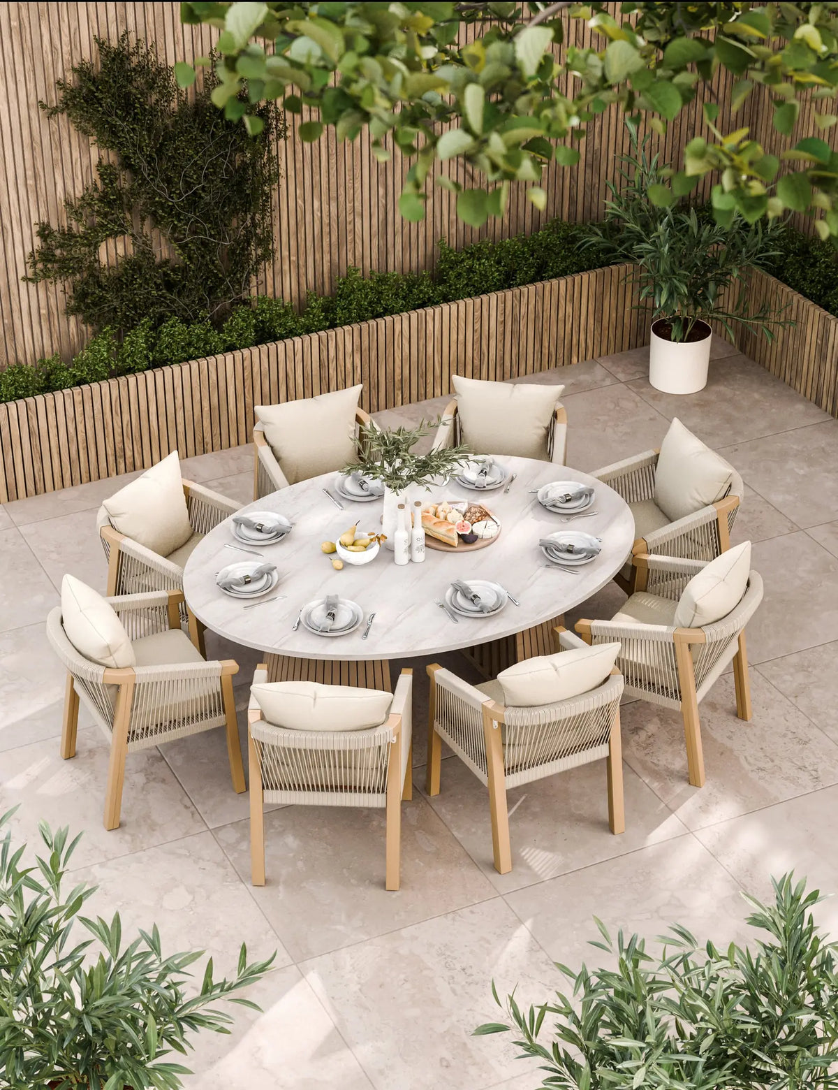 Royalcraft Outdoor Furniture Saturn 8 Seater Ellipse D Conical Dining Set with Roma Dining Chairs House of Isabella UK