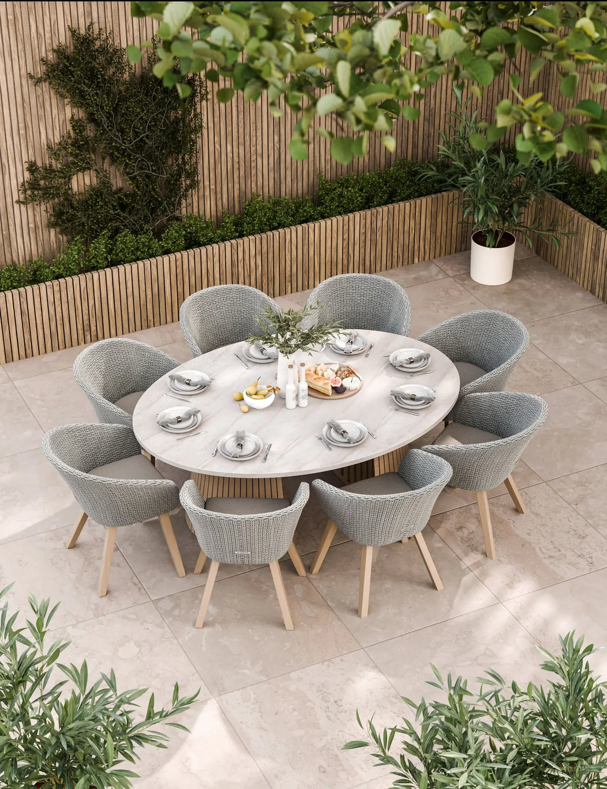 Royalcraft Outdoor Furniture Saturn 8 Seater Ellipse D Conical Dining Set with Sol Dining Chairs House of Isabella UK