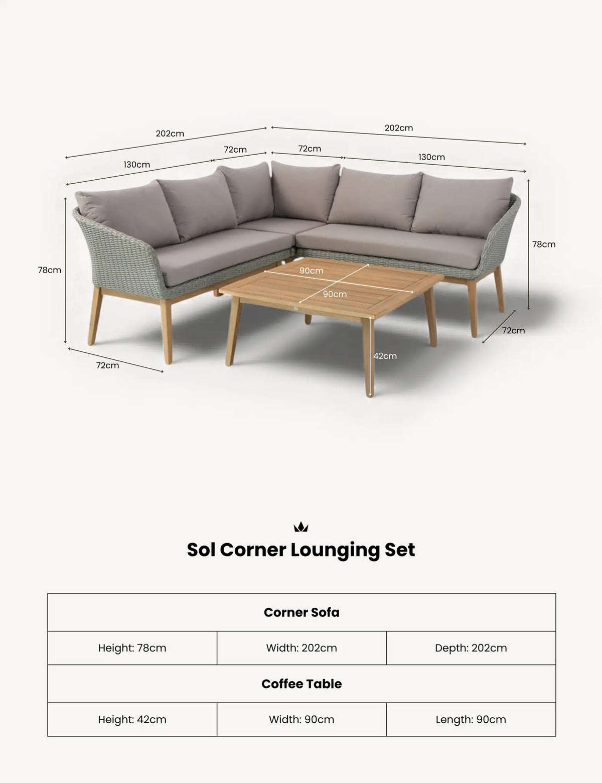 Royalcraft Outdoor Furniture Sol 5 Seater Corner Lounge Set with Square Coffee Table House of Isabella UK