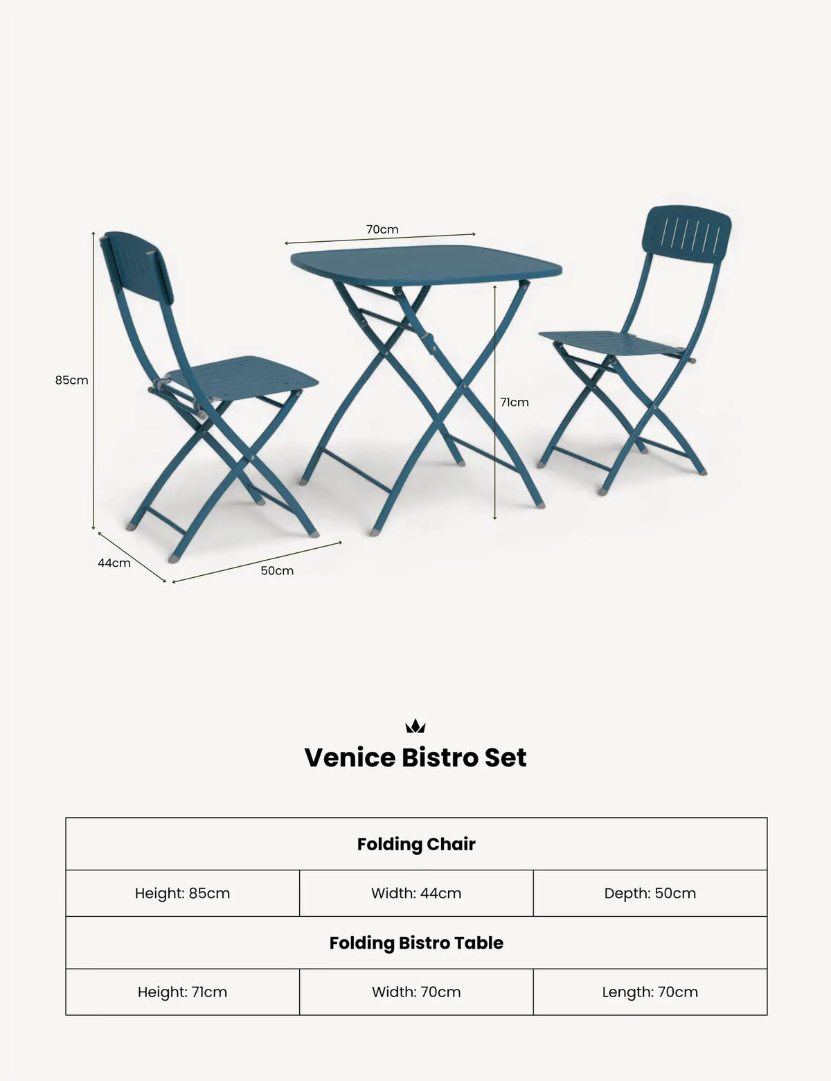 Royalcraft Outdoor Furniture Venice 2 Seater Folding Bistro Set in Caribbean Blue House of Isabella UK