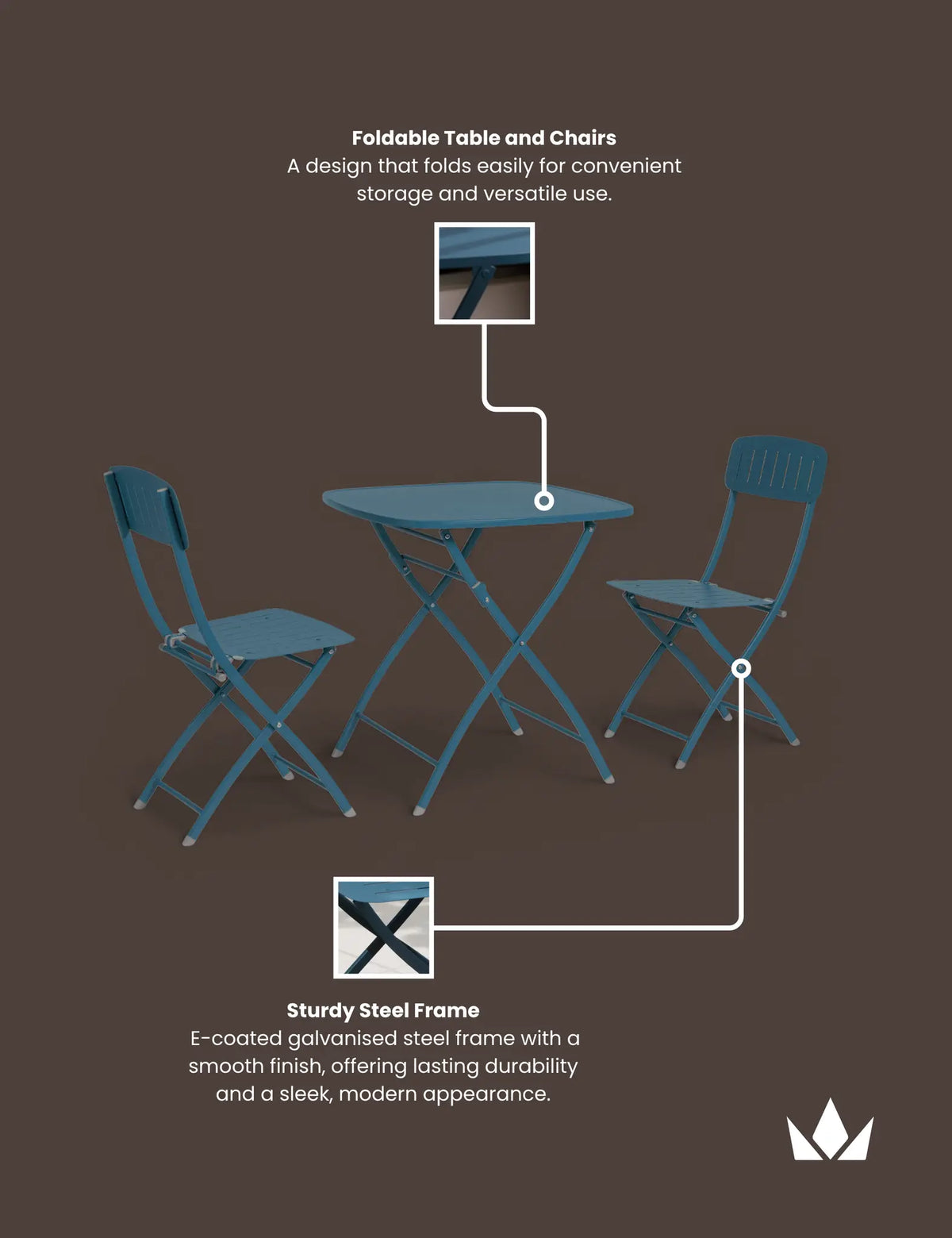 Royalcraft Outdoor Furniture Venice 2 Seater Folding Bistro Set in Caribbean Blue House of Isabella UK
