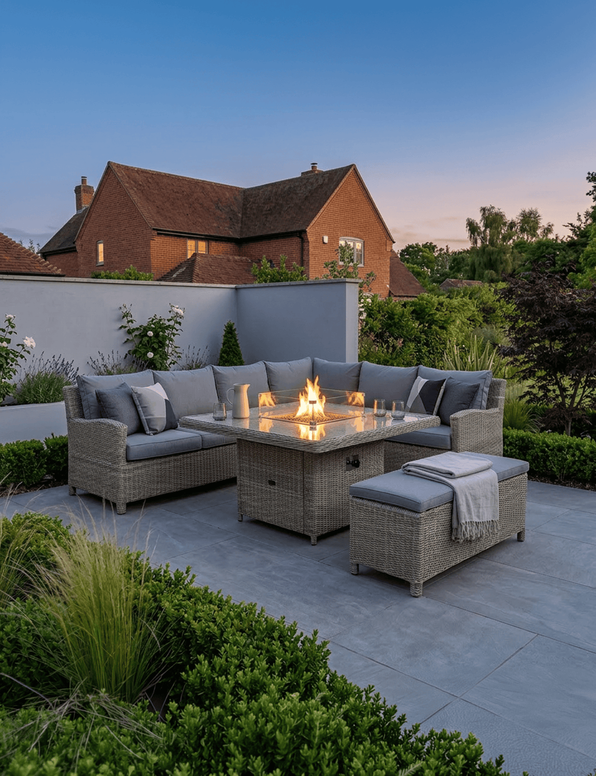 Royalcraft Outdoor Furniture Wentworth 8 Seater Deluxe Modular Corner Dining & Lounging Set with Square Fire Pit Table House of Isabella UK