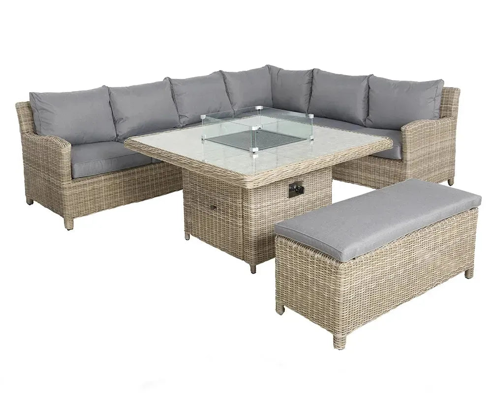 Royalcraft Outdoor Furniture Wentworth 8 Seater Deluxe Modular Corner Dining & Lounging Set with Square Fire Pit Table House of Isabella UK