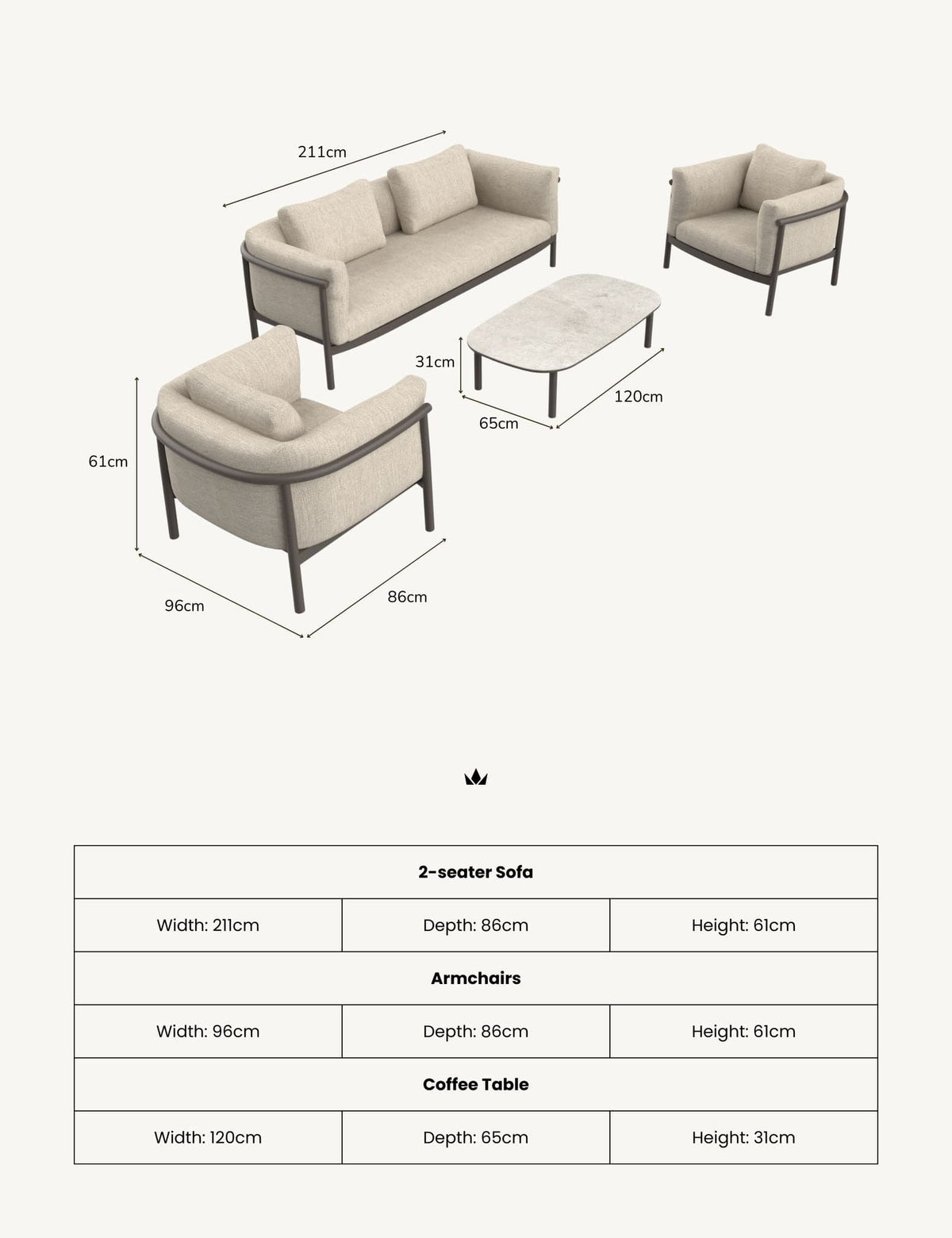 Royalcraft Outdoor Furniture ZOYA 4-Seater Lounging Set with Coffee Table House of Isabella UK