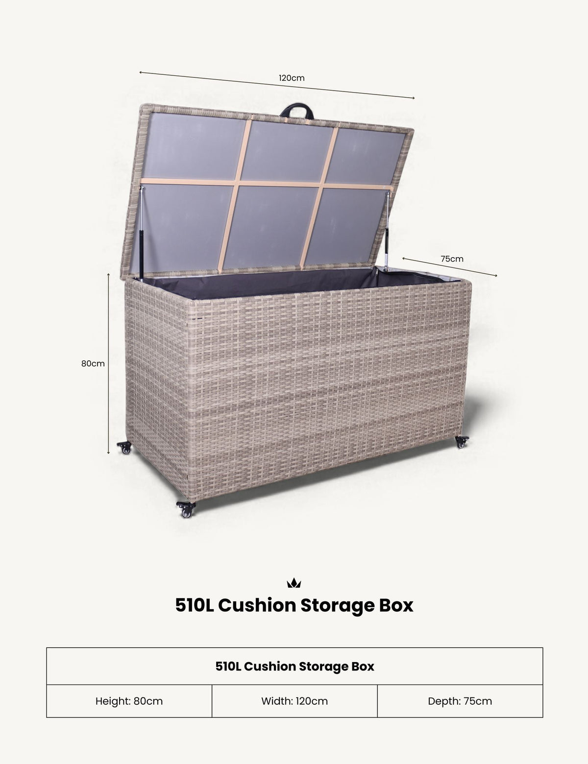 Royalcraft Outdoor Storage Box Natural Weave 510L KD Cushion Storage Box House of Isabella UK